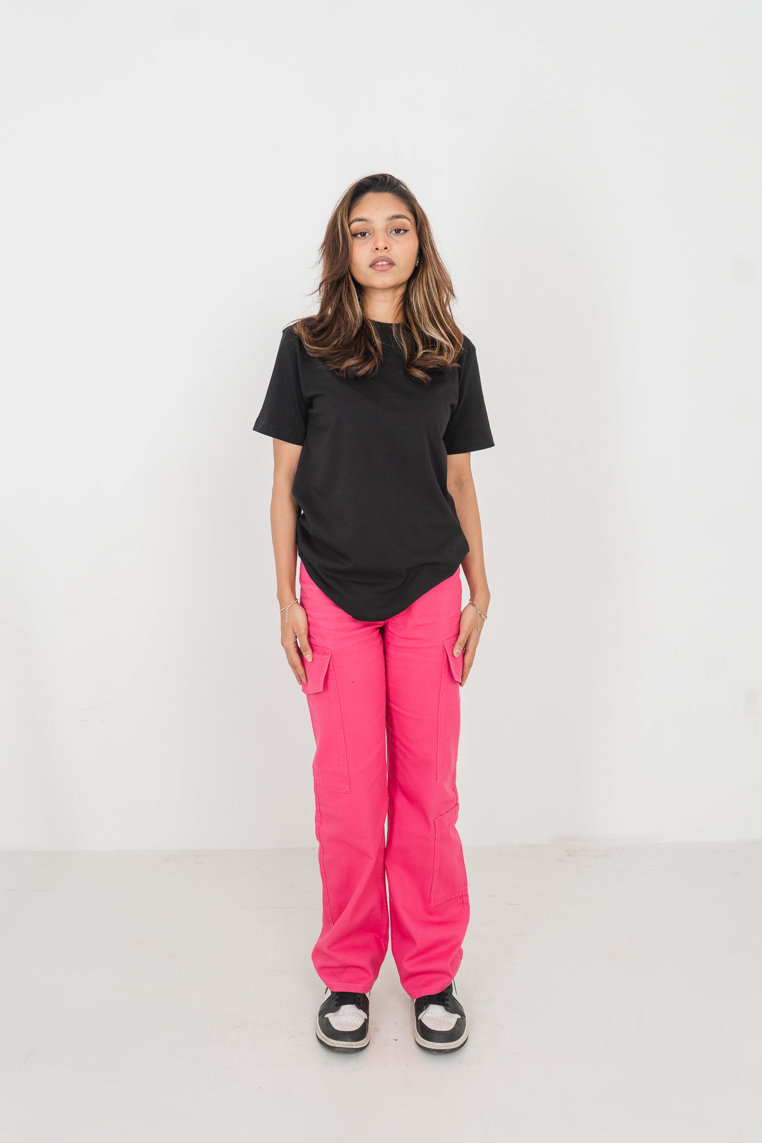 স্ট্রেইট লেগ - মিড রাইজ - কার্গো প্যান্ট - গোলাপী