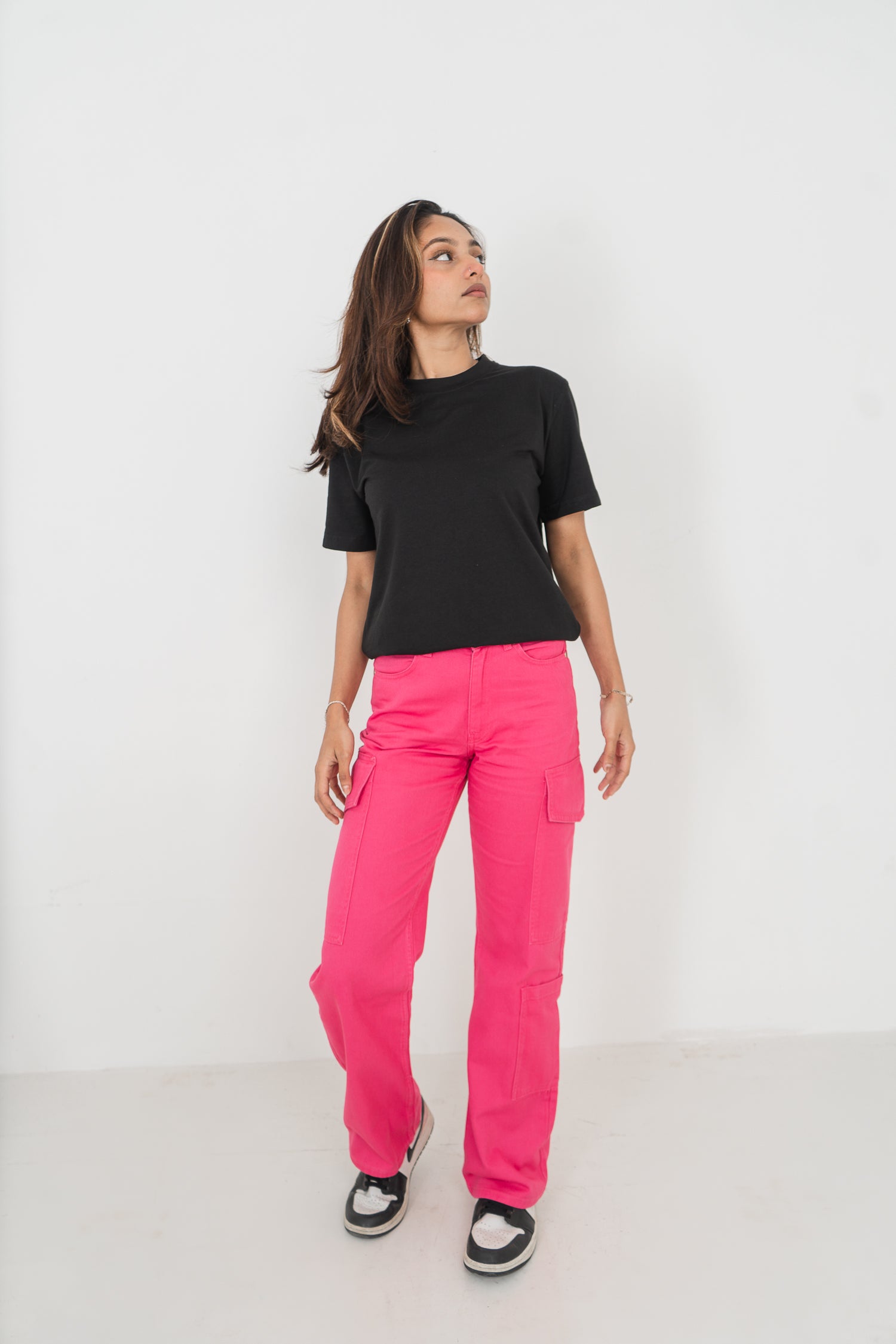 স্ট্রেইট লেগ - মিড রাইজ - কার্গো প্যান্ট - গোলাপী