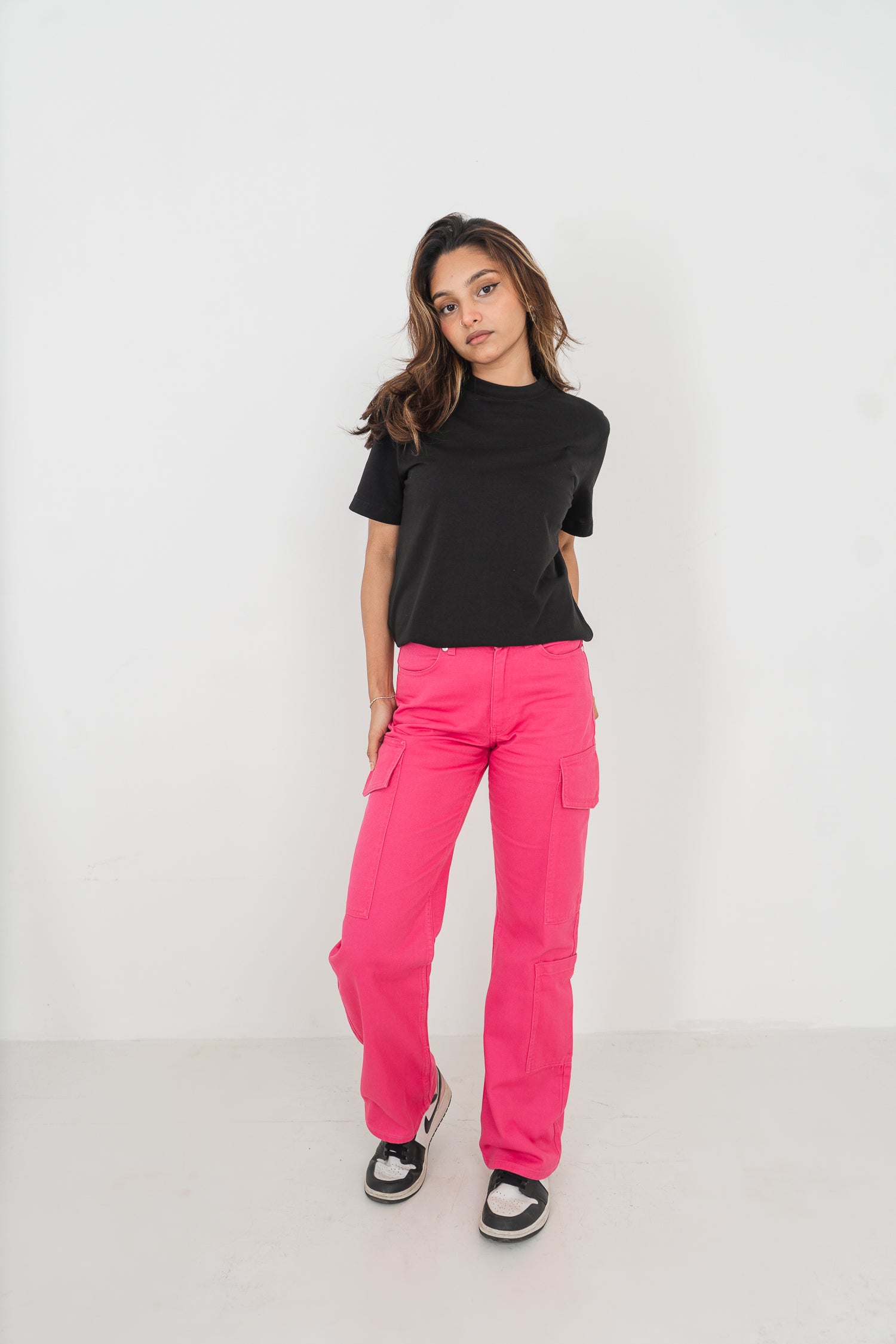 স্ট্রেইট লেগ - মিড রাইজ - কার্গো প্যান্ট - গোলাপী