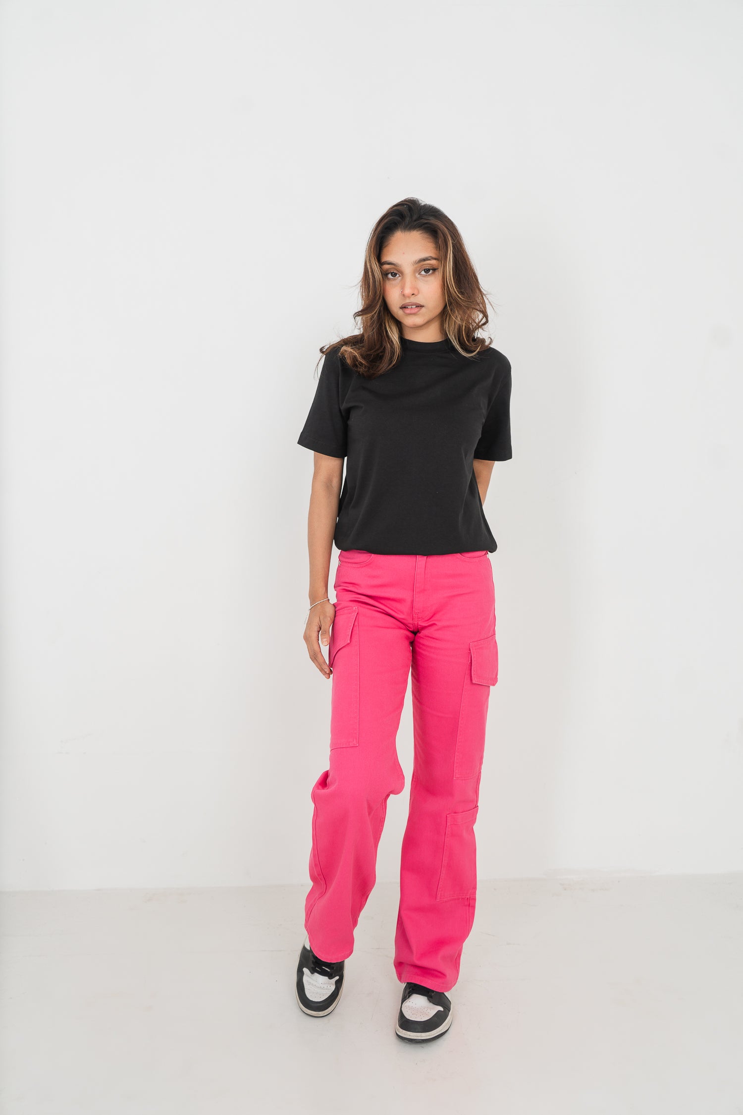 স্ট্রেইট লেগ - মিড রাইজ - কার্গো প্যান্ট - গোলাপী