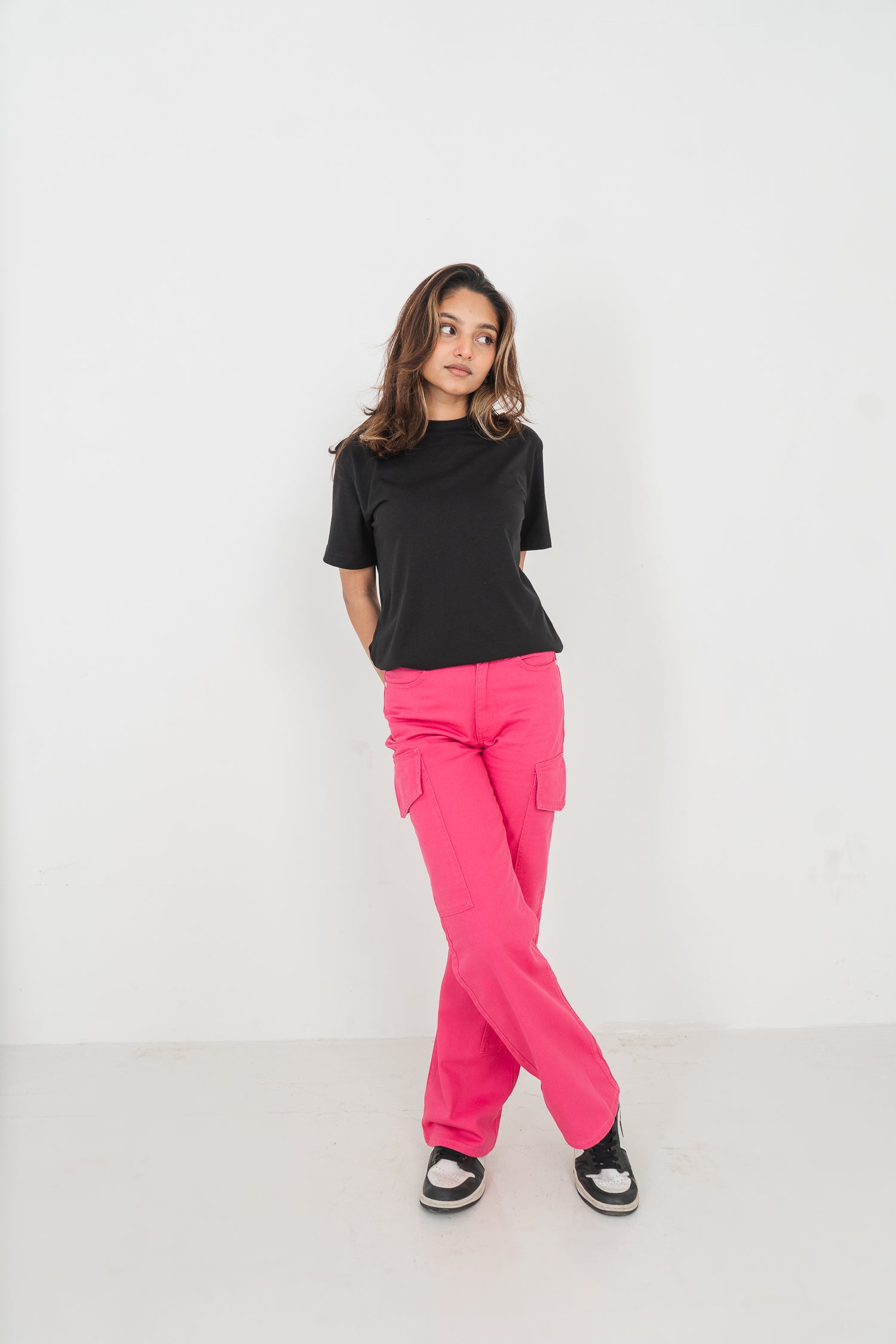 স্ট্রেইট লেগ - মিড রাইজ - কার্গো প্যান্ট - গোলাপী