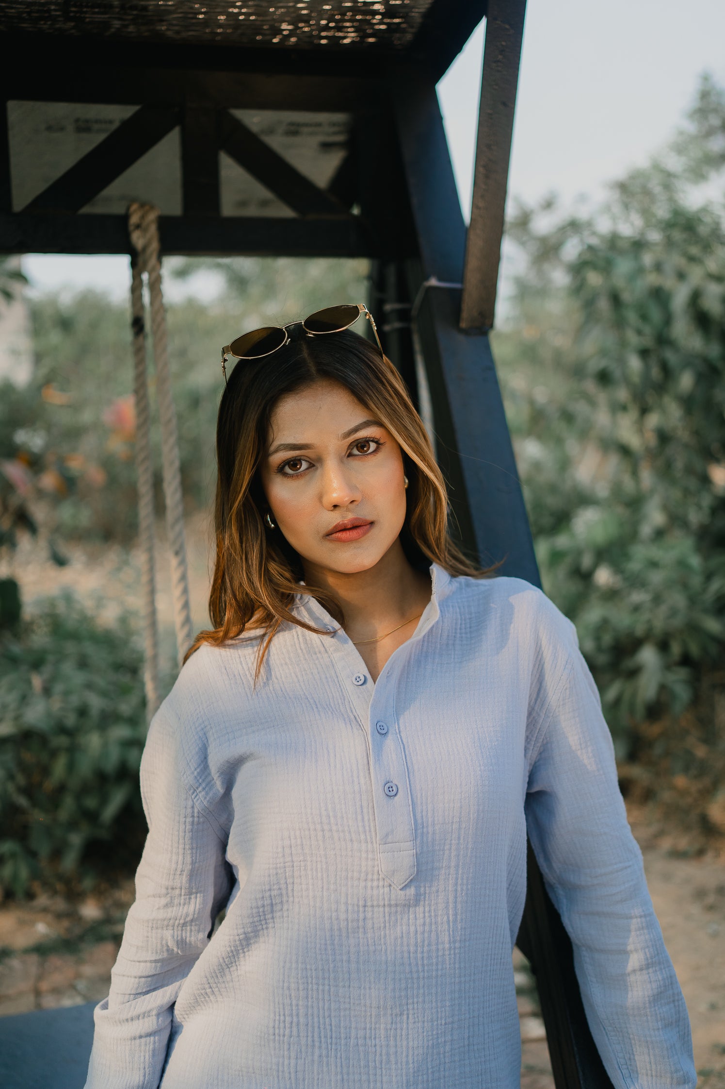 Waffle Henley - Katua - Unisex - Powder Blue