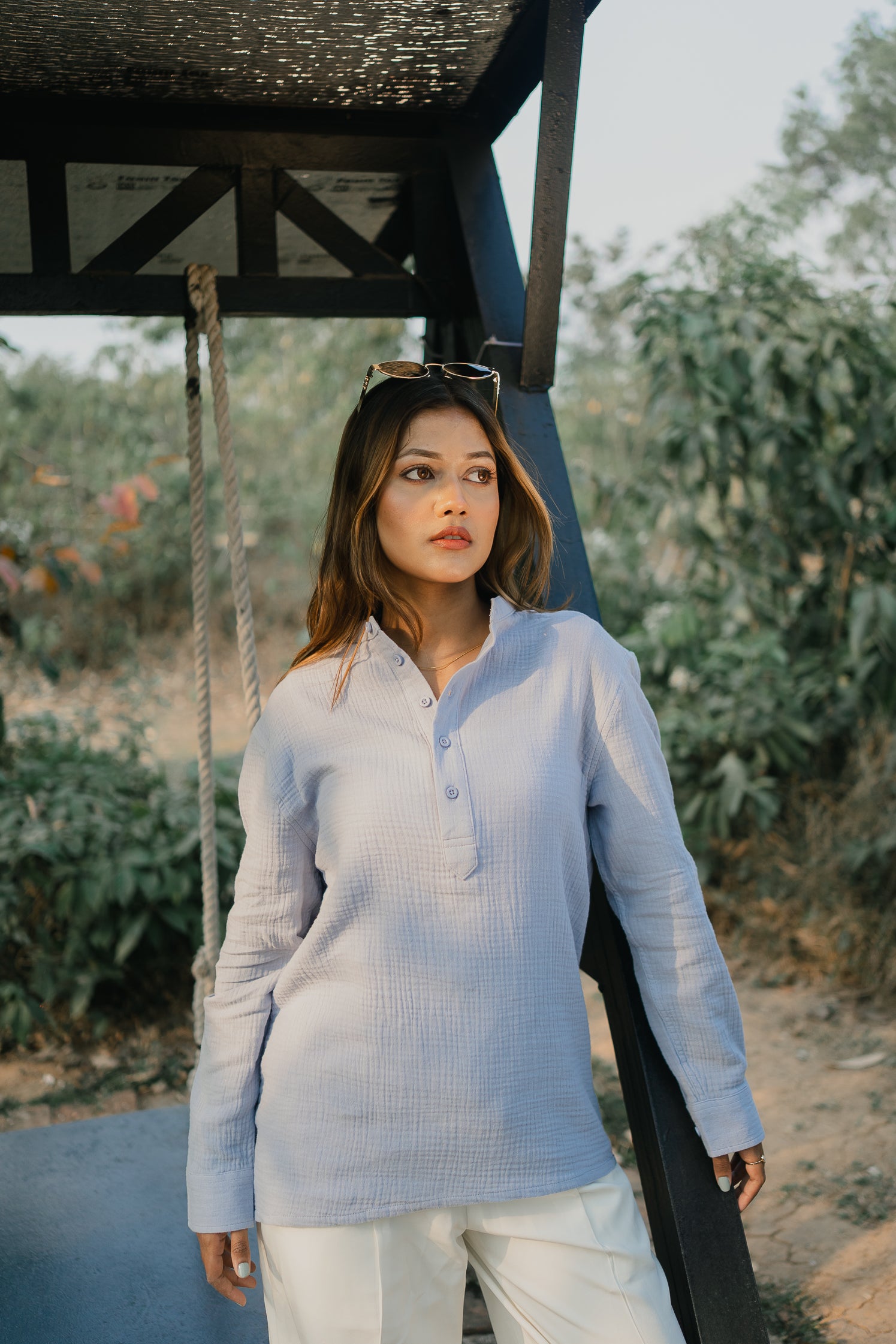 Waffle Henley - Katua - Unisex - Powder Blue