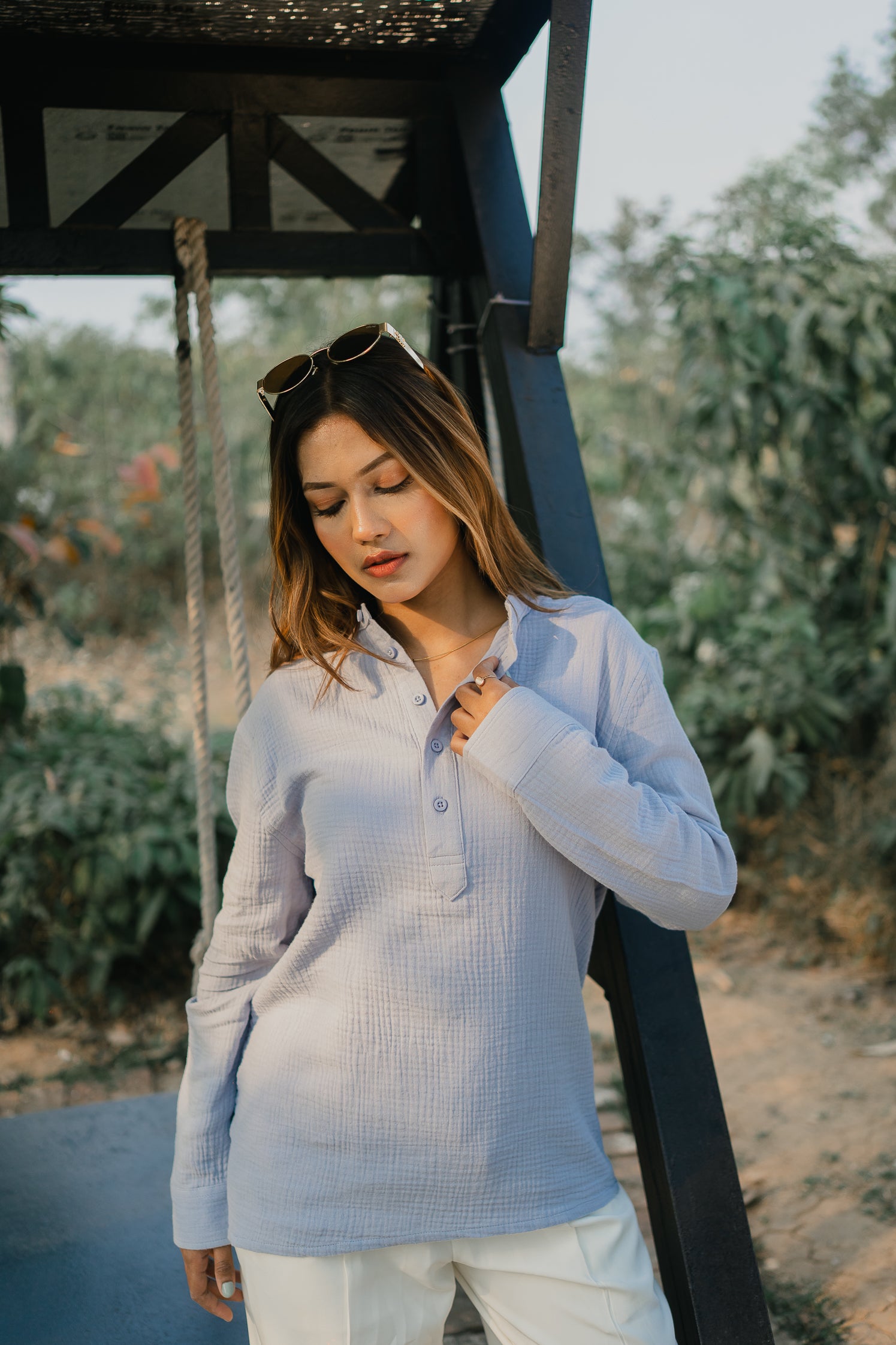 Waffle Henley - Katua - Unisex - Powder Blue