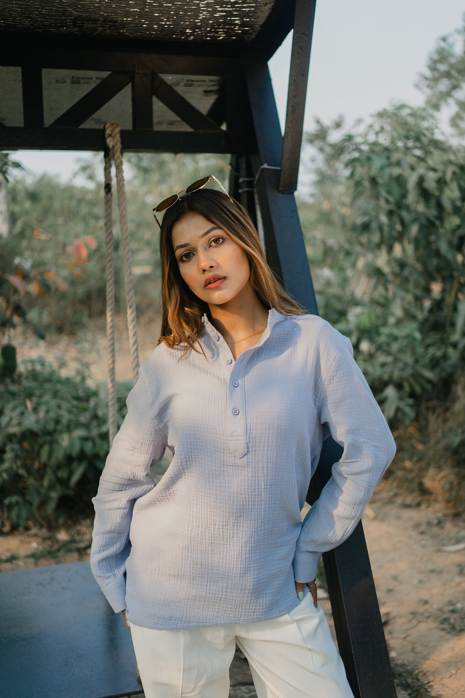 Waffle Henley - Katua - Unisex - Powder Blue