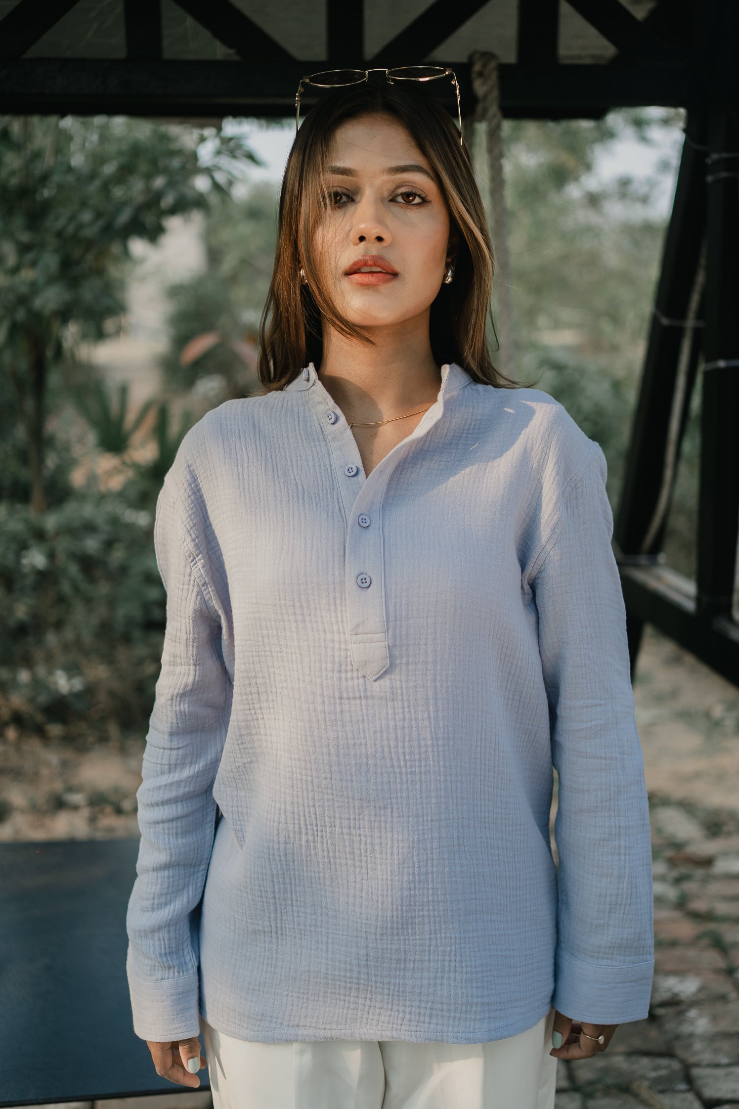 Waffle Henley - Katua - Unisex - Powder Blue