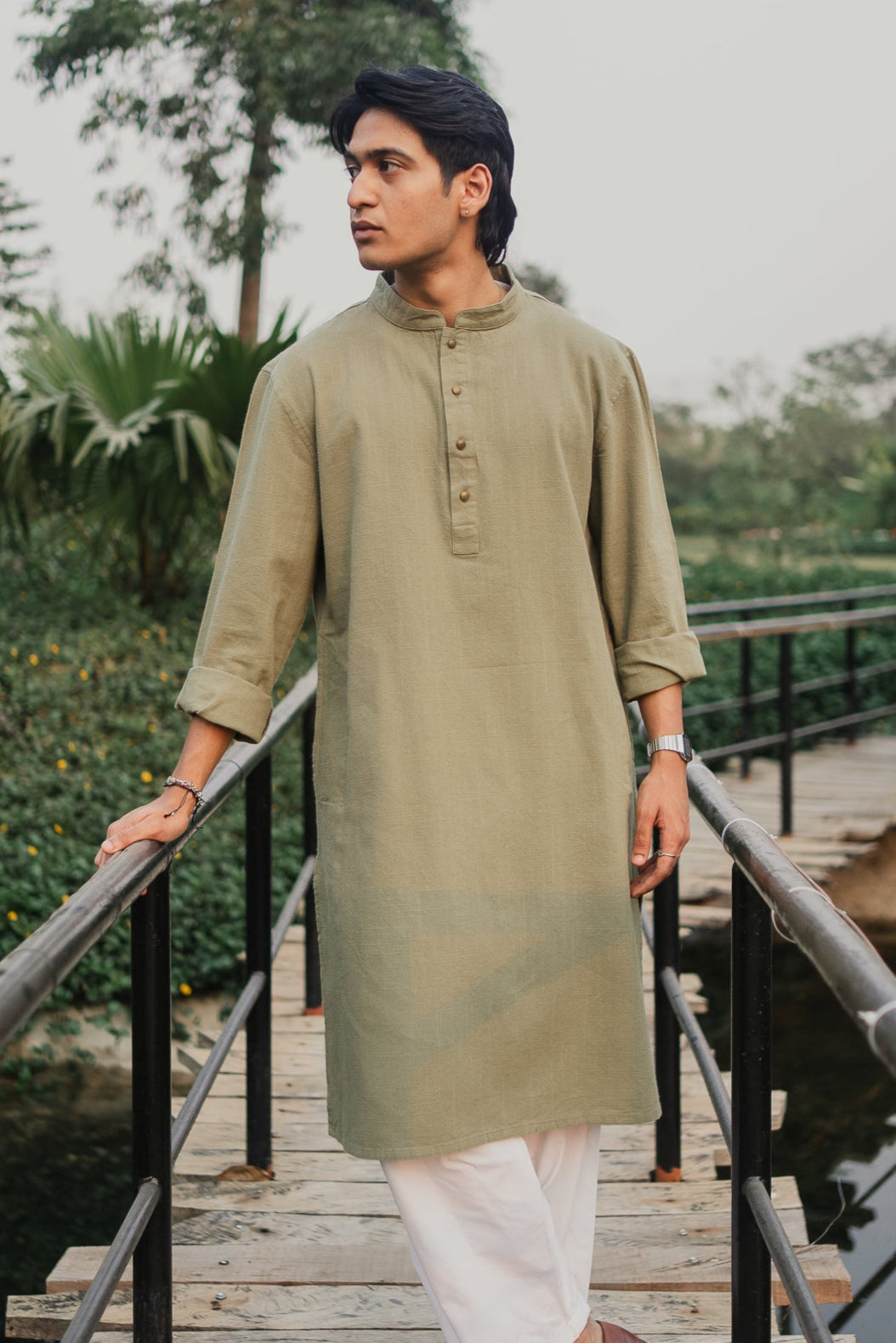 FAWAD - Fine Cotton Panjabi | Kurta - Light Olive