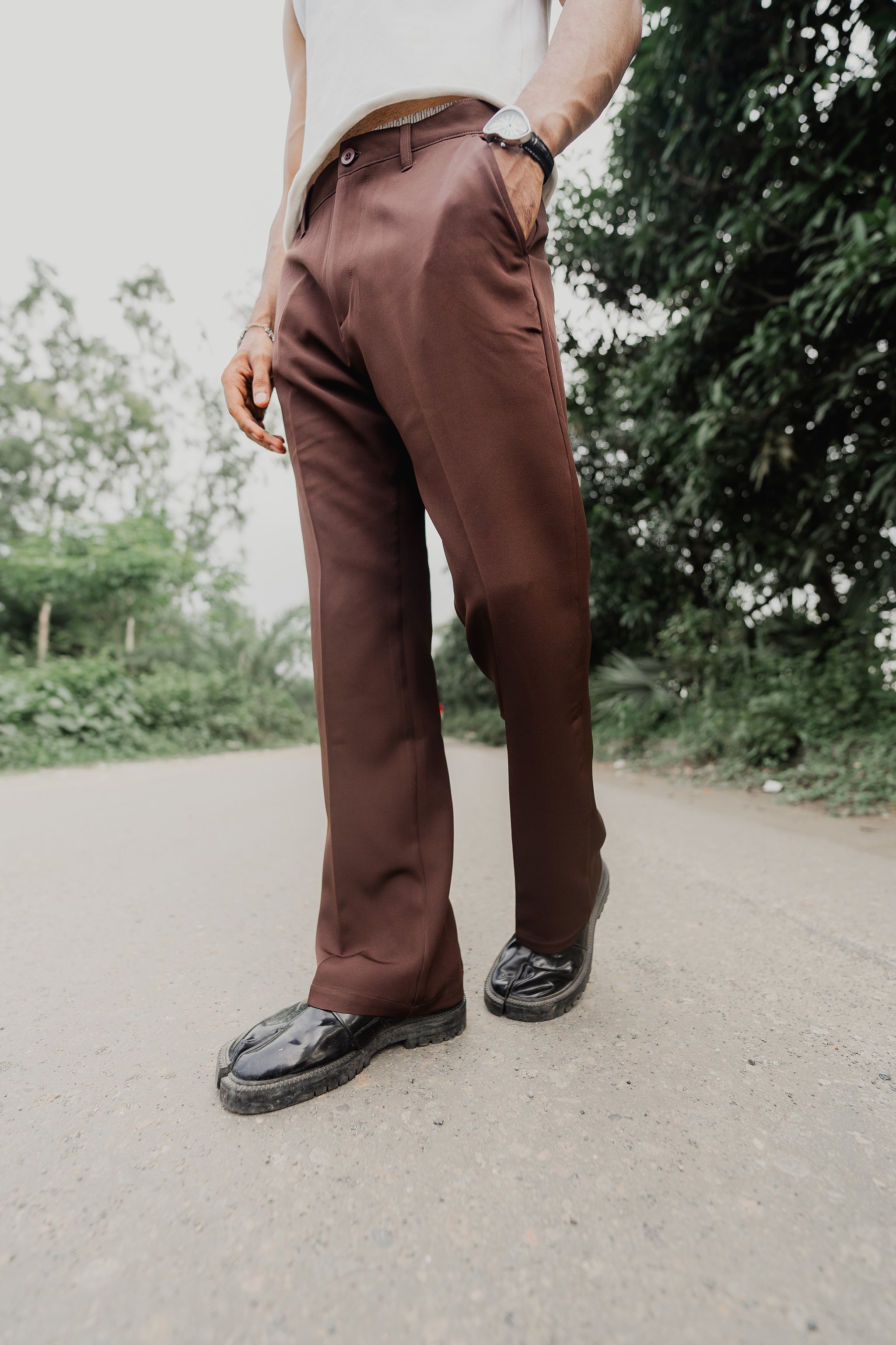 Flared Bootcut Pants For Men - Espresso