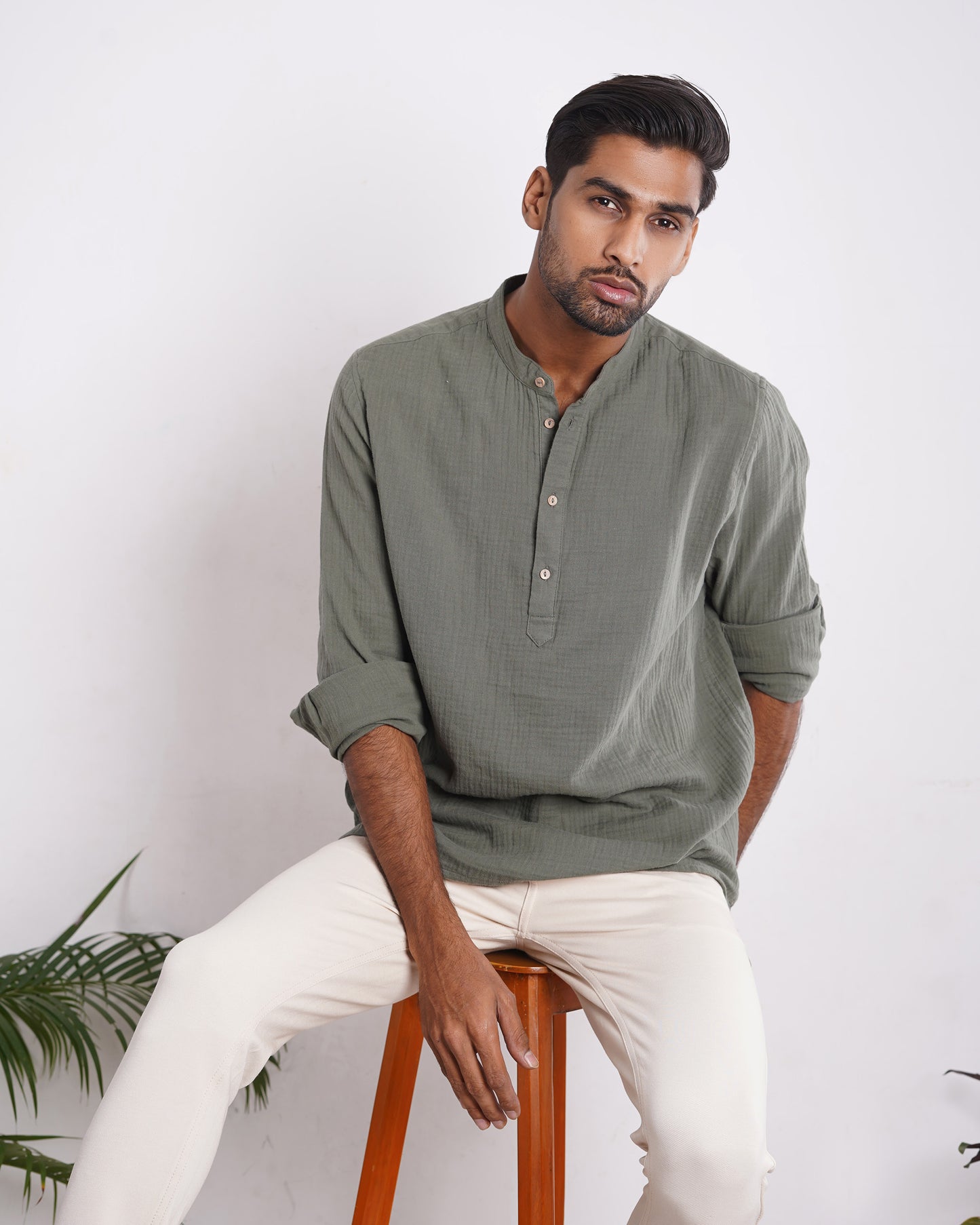 Waffle Henley for Men - Olive