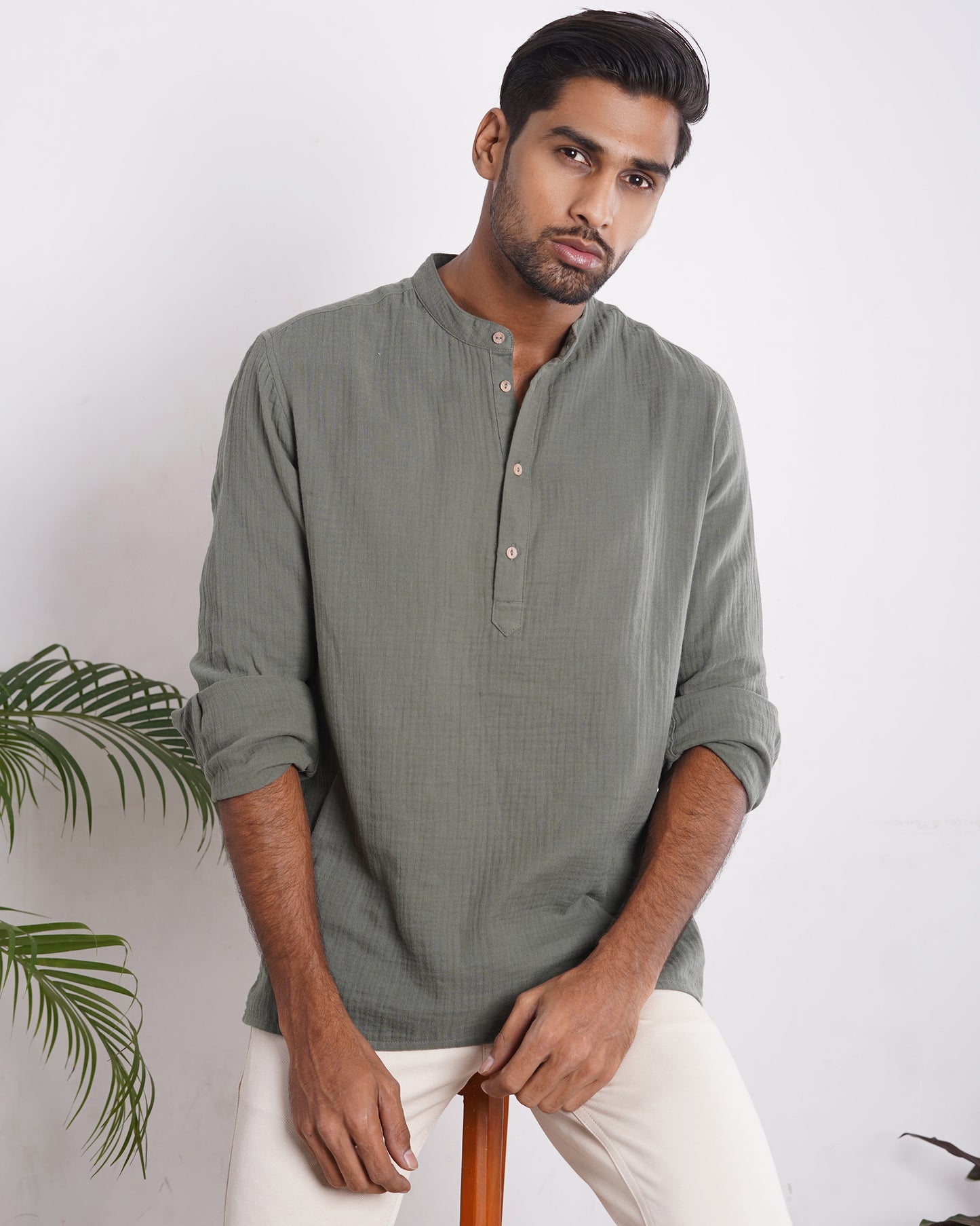 Waffle Henley for Men - Olive