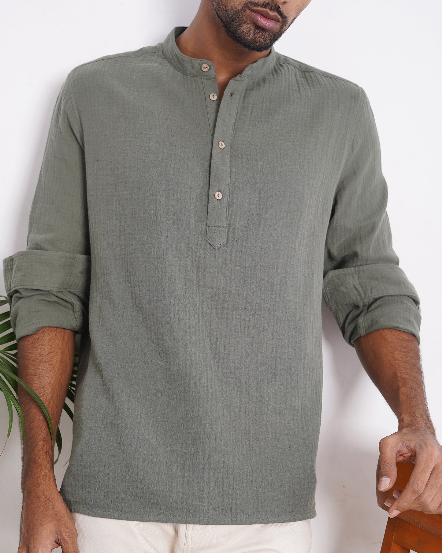 Waffle Henley for Men - Olive