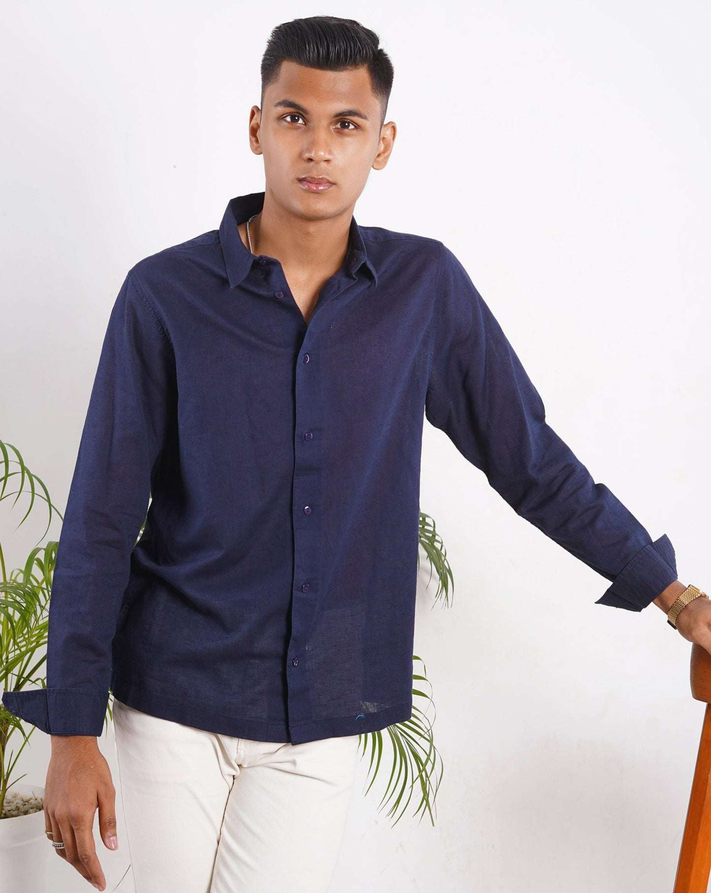 Linen Shirt for Men - Navy