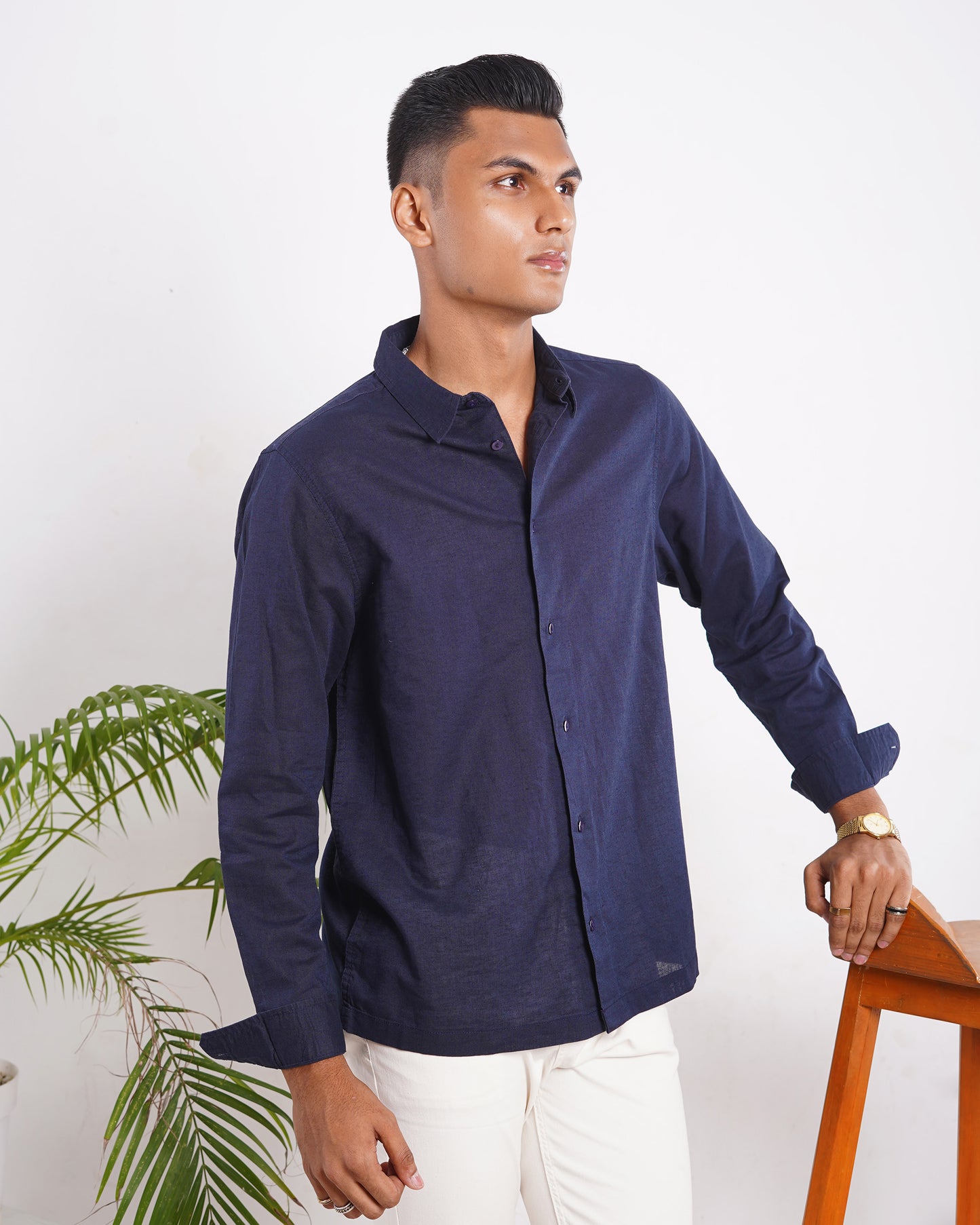 Linen Shirt for Men - Navy