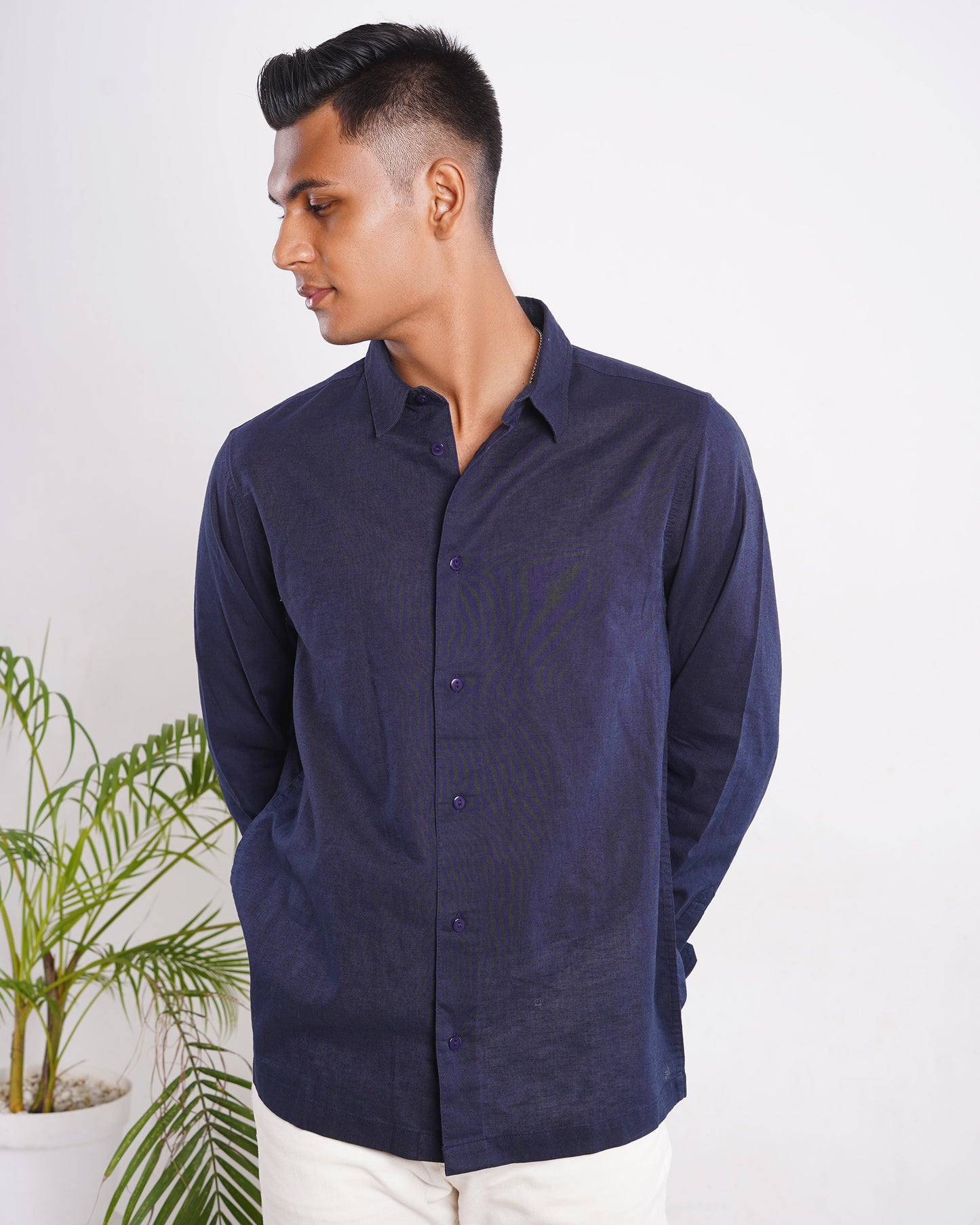 Linen Shirt for Men - Navy