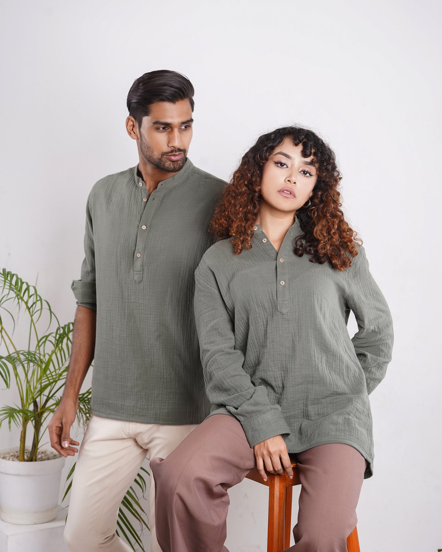 Waffle Henley for Men - Olive