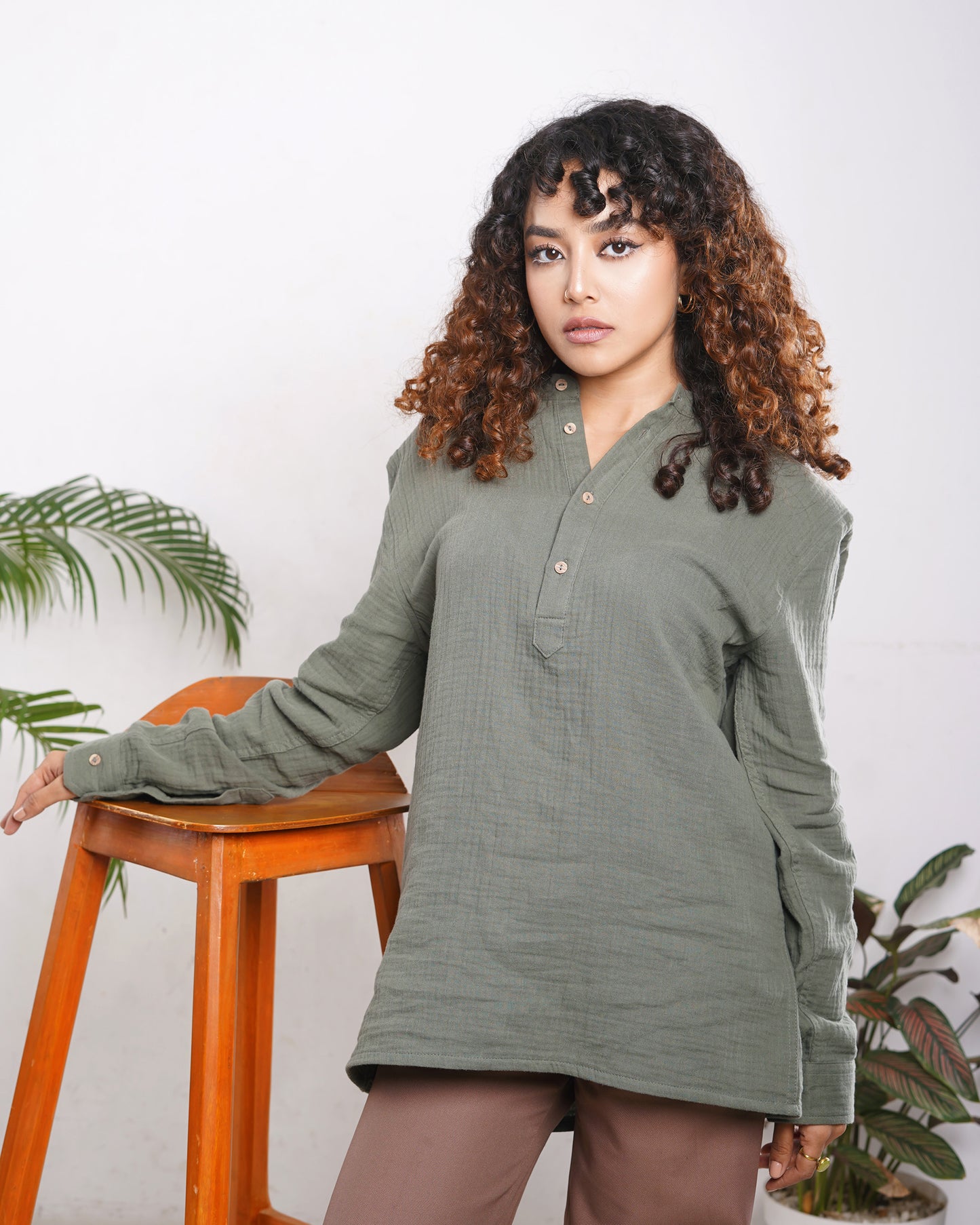 Waffle Henley - Unisex - Olive