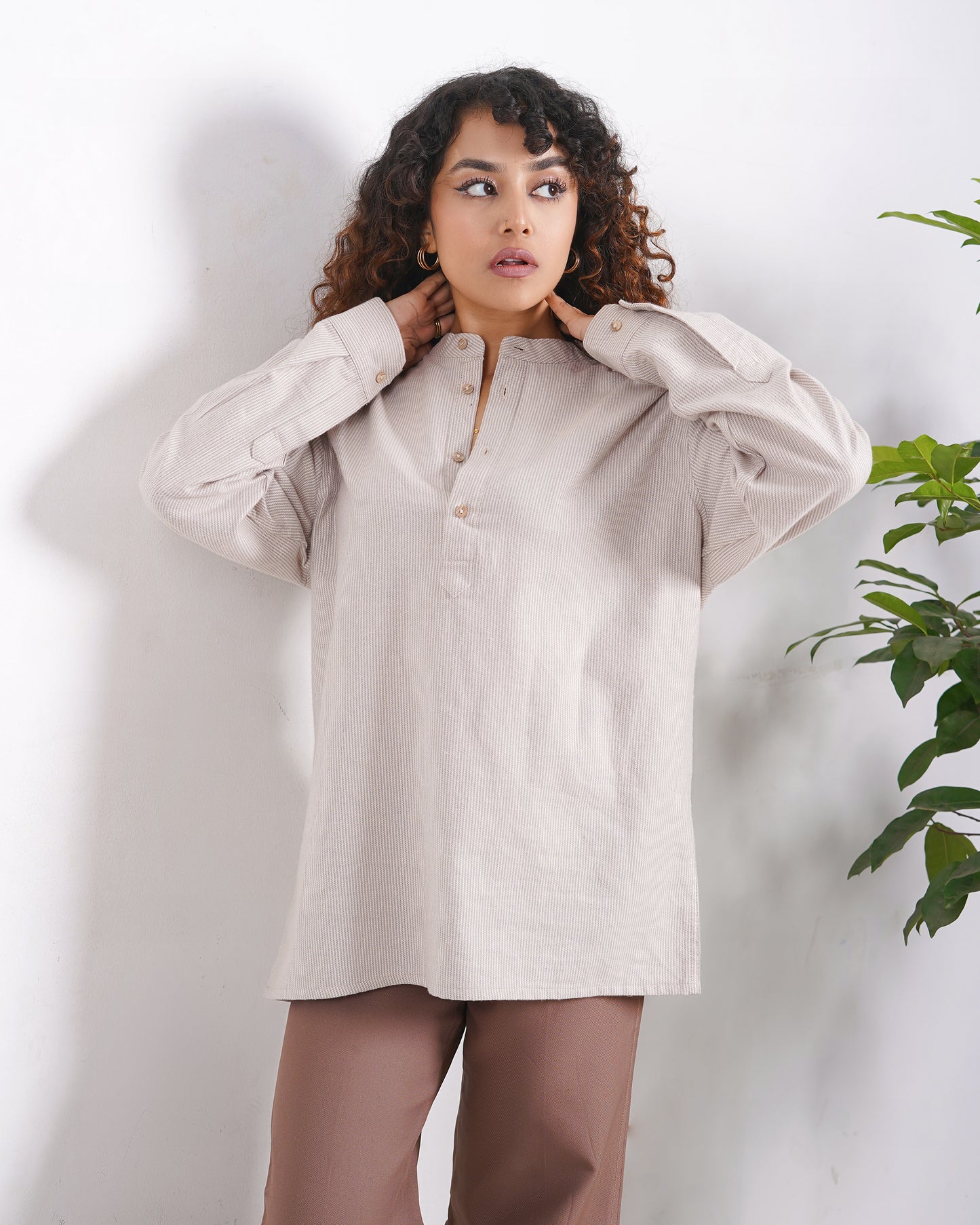 Linen Henley - Unisex - Sand Stripe