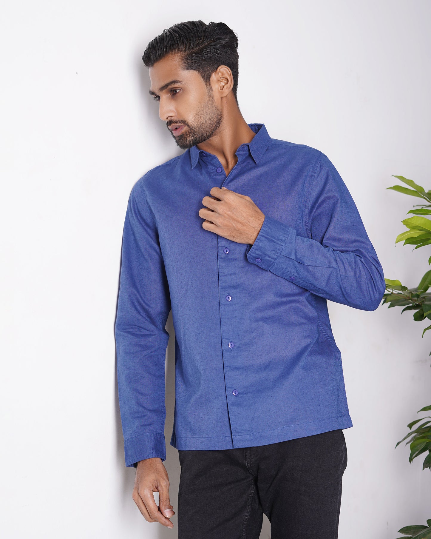Linen Shirt for Men - Midnight Blue