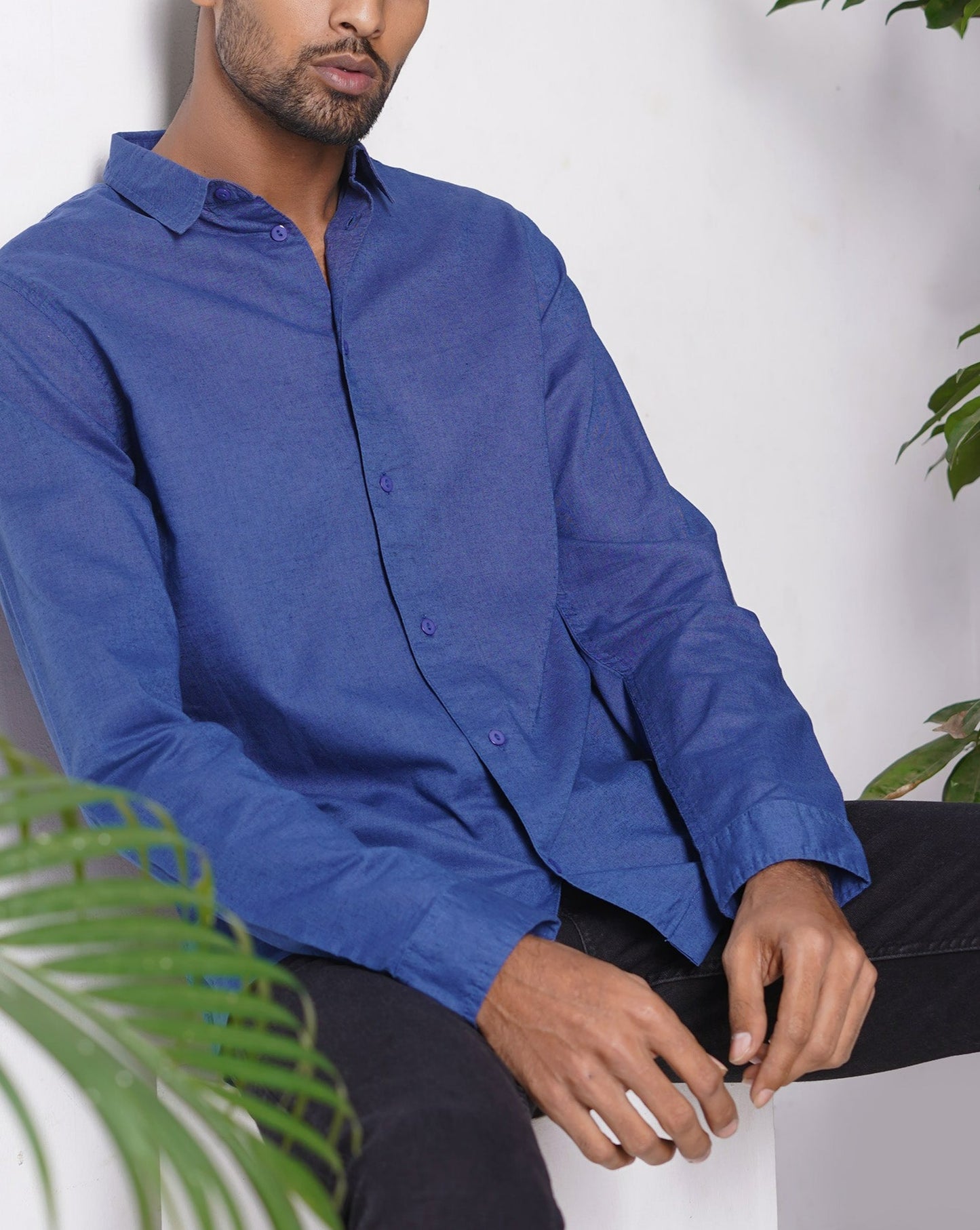 Linen Shirt for Men - Midnight Blue