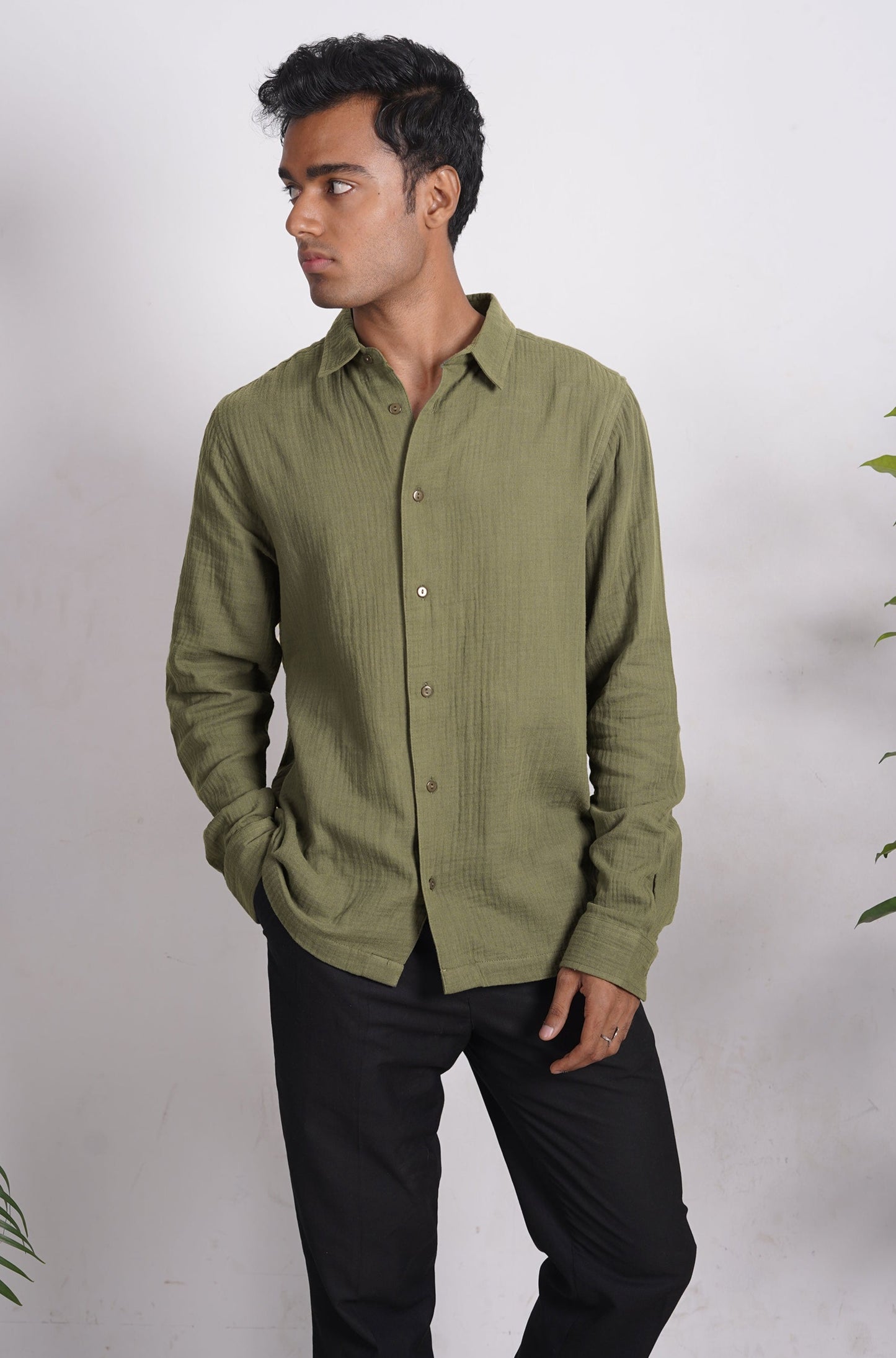 Waffle Shirt for Men - Dark Olive