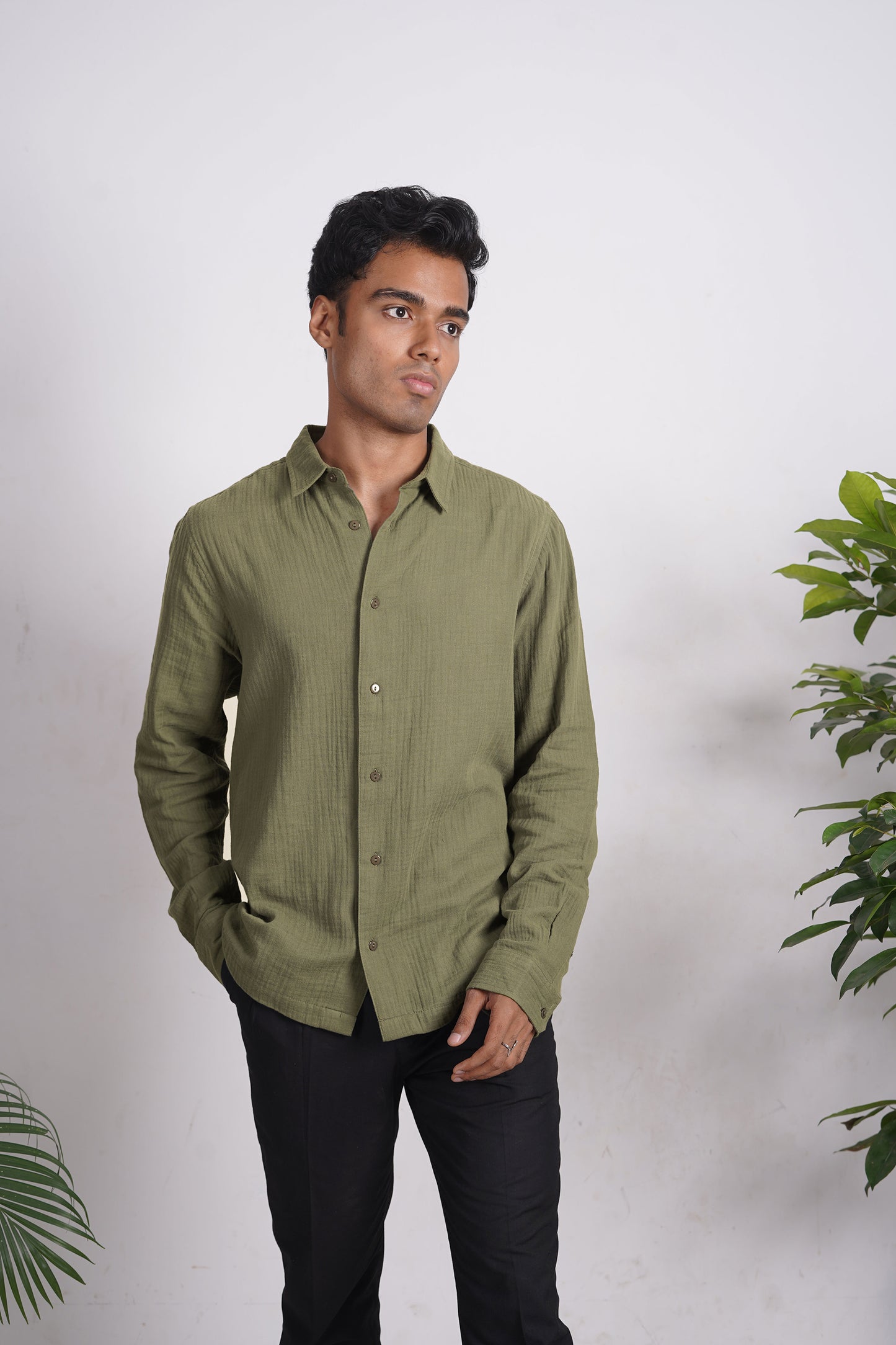Waffle Shirt for Men - Dark Olive