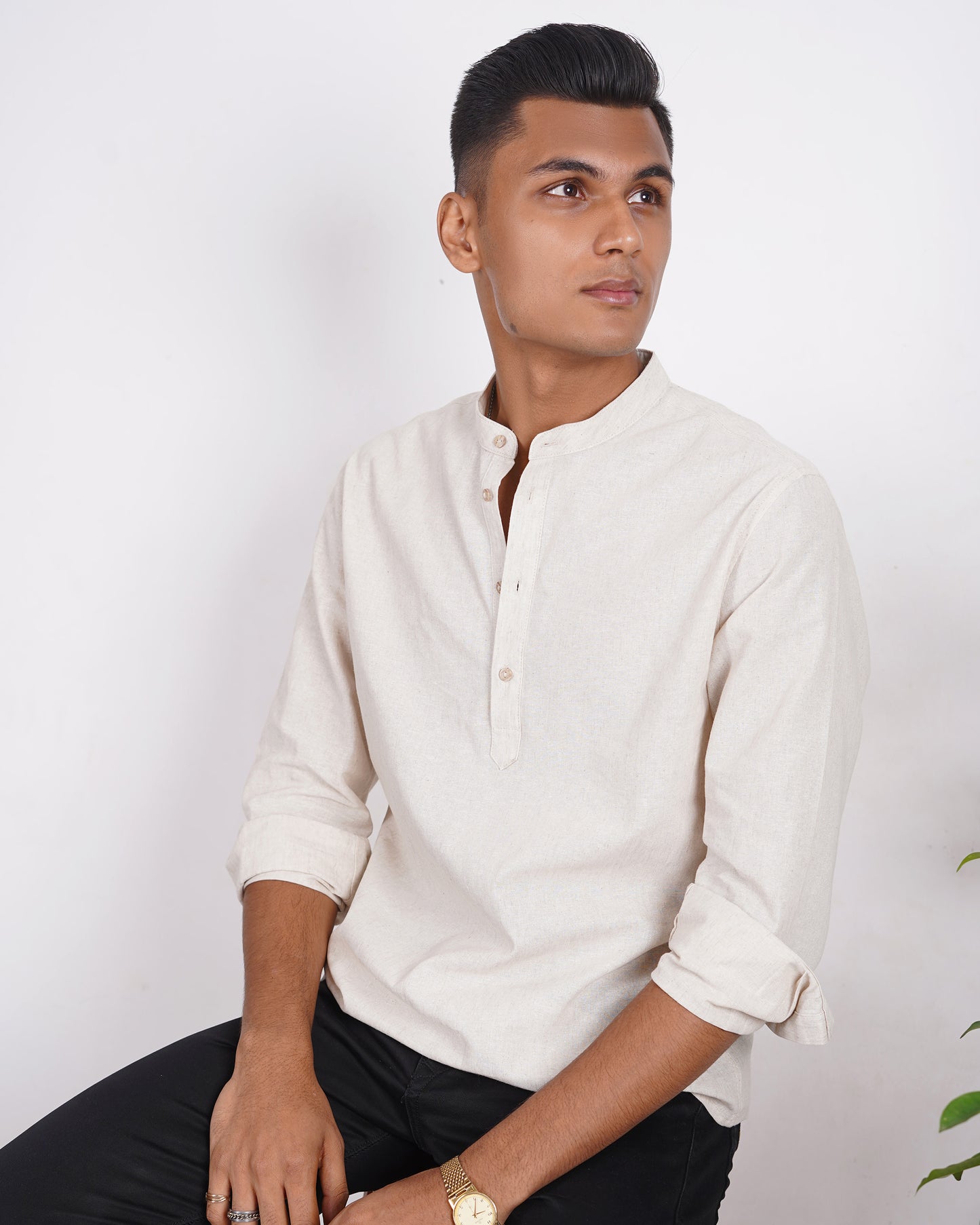 Linen Henley for Men - Sand