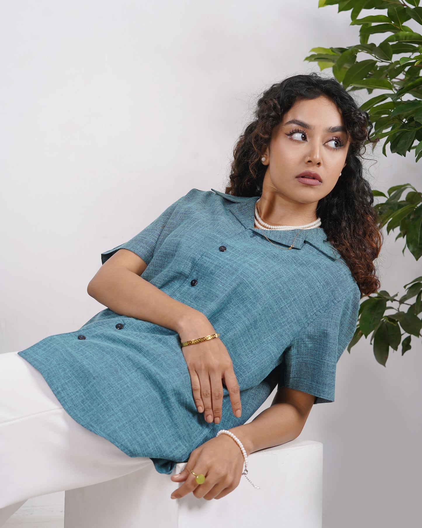 Cubana - Aqua - Cuban Shirt For Women