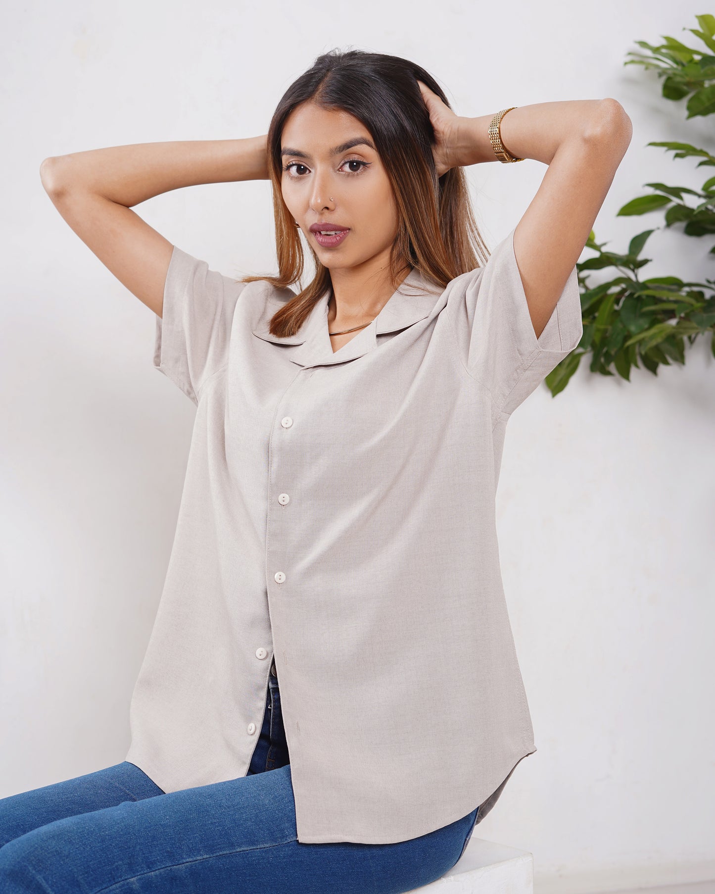 Cubana - Sand- Cuban Shirt For Women