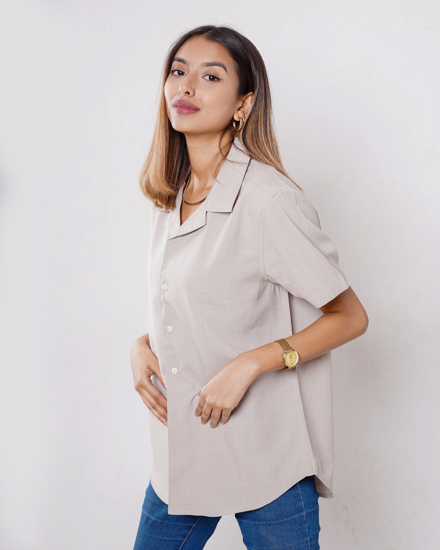 Cubana - Sand- Cuban Shirt For Women