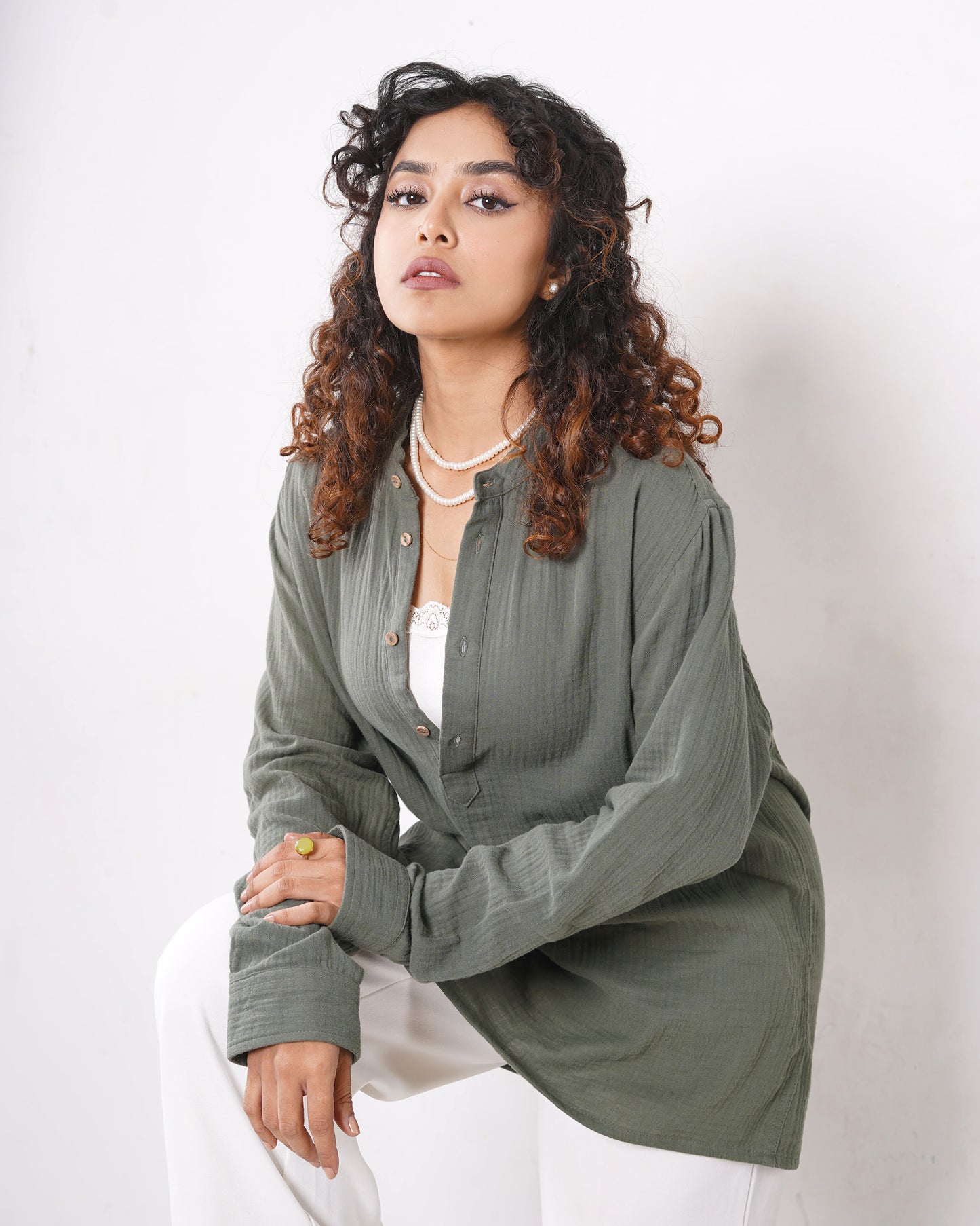 Waffle Henley - Unisex - Olive