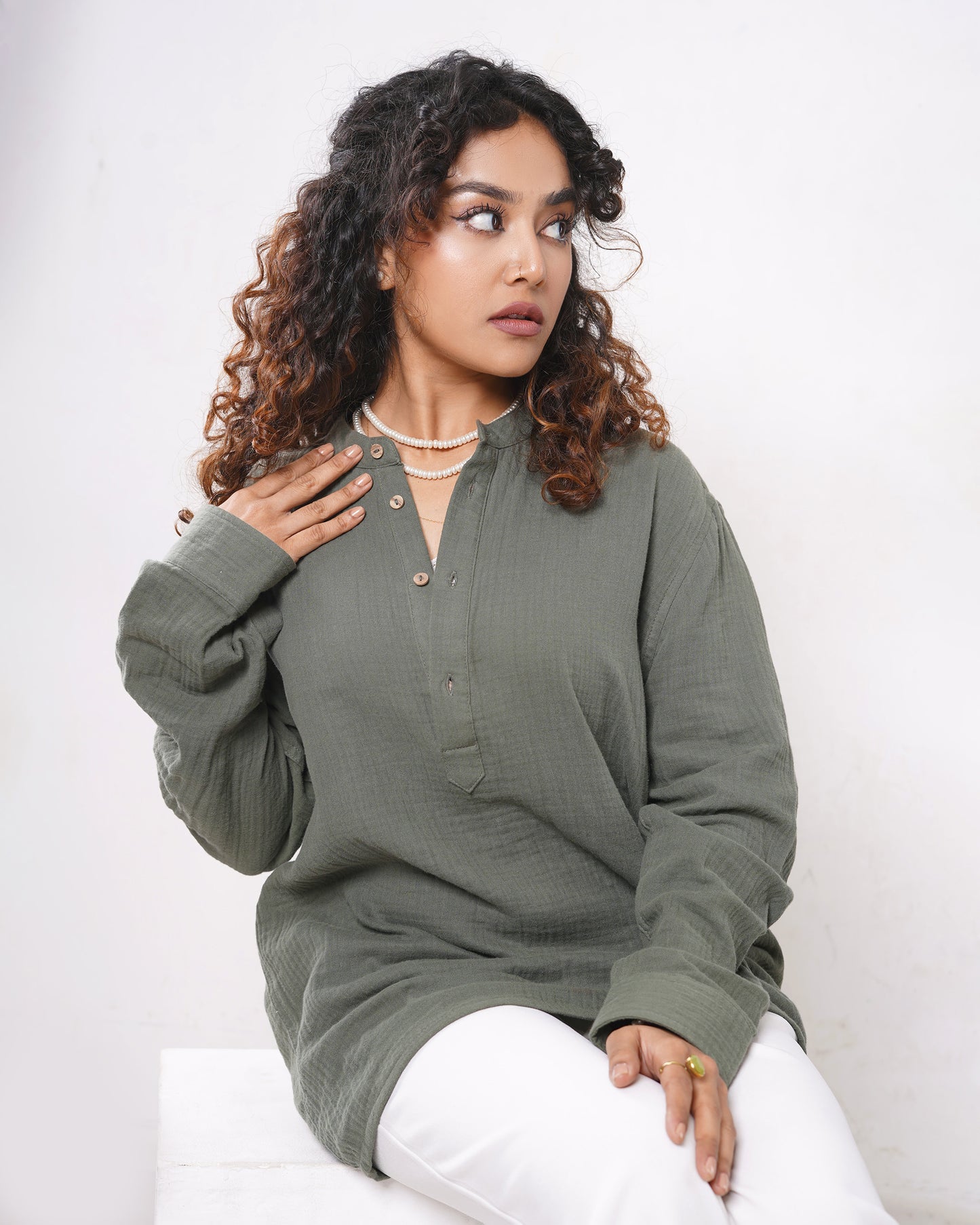 Waffle Henley - Unisex - Olive