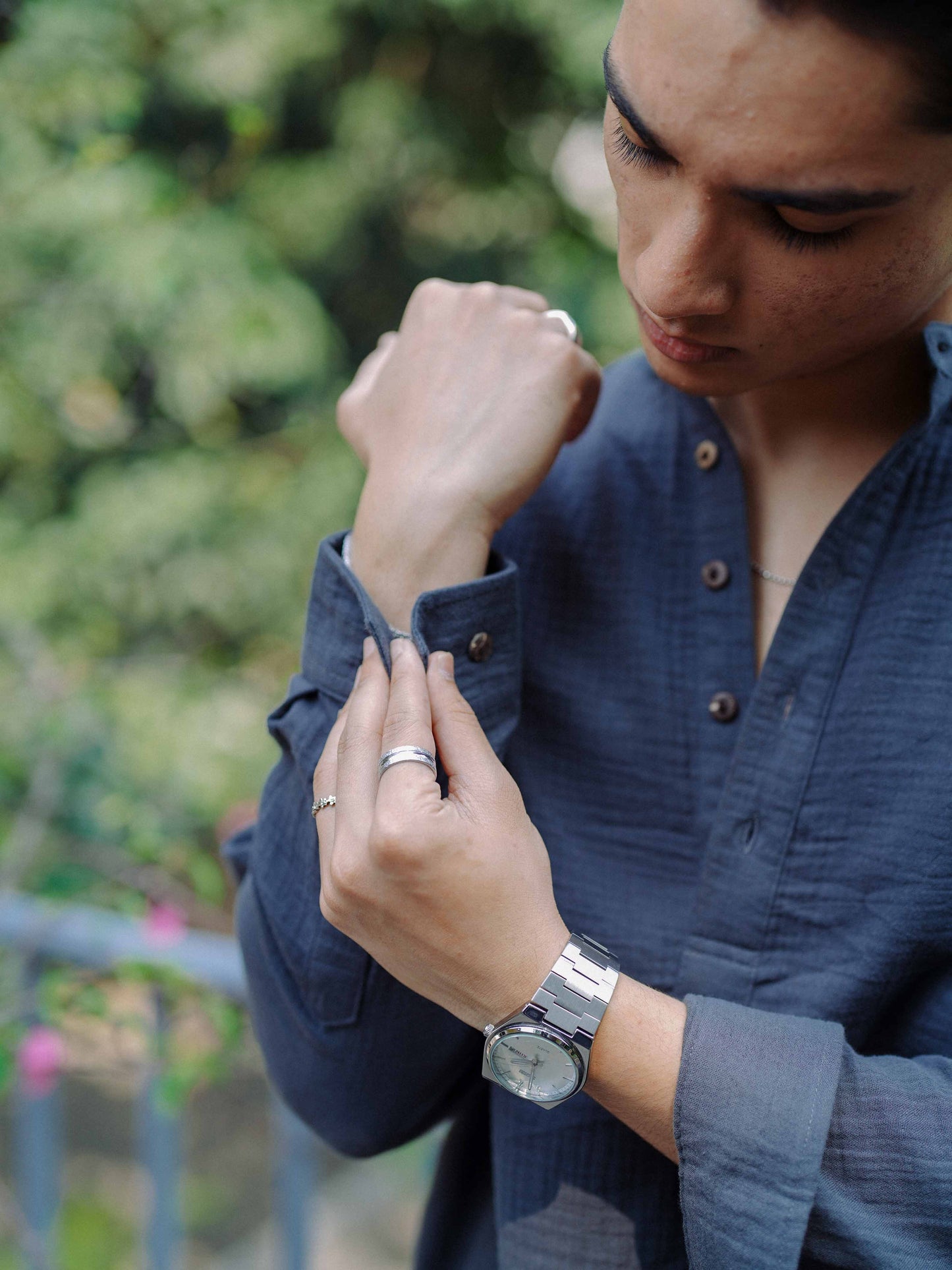 Waffle Henley for Men - Charcoal