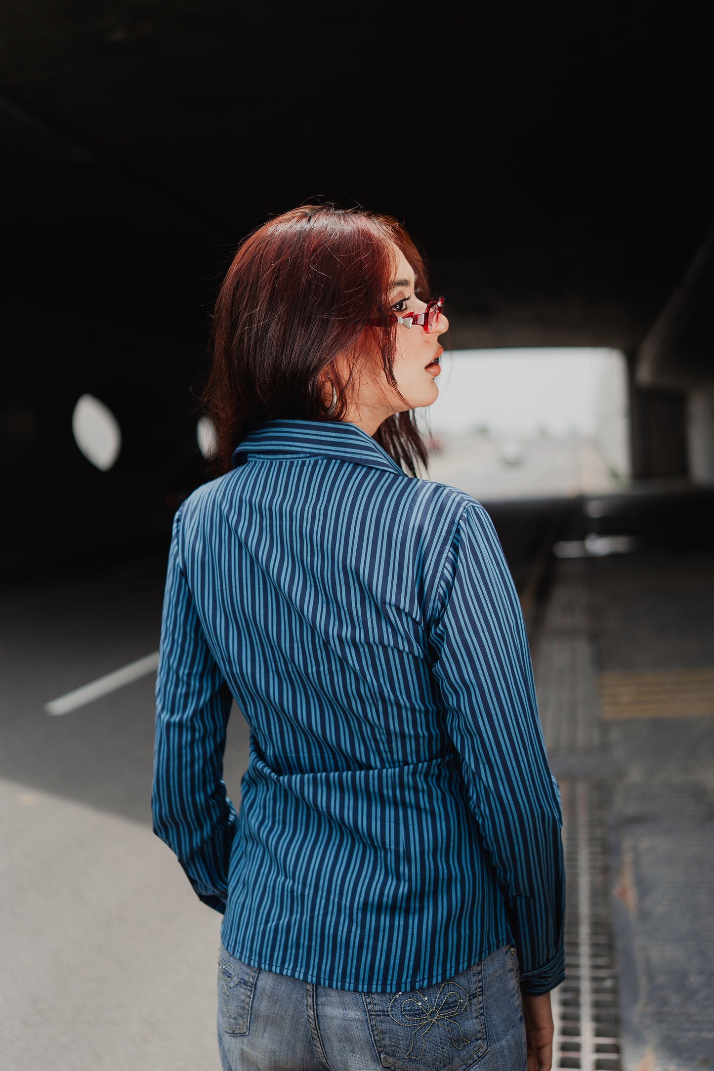 Fitted Shirt For Women - Y2K Blue Stripe