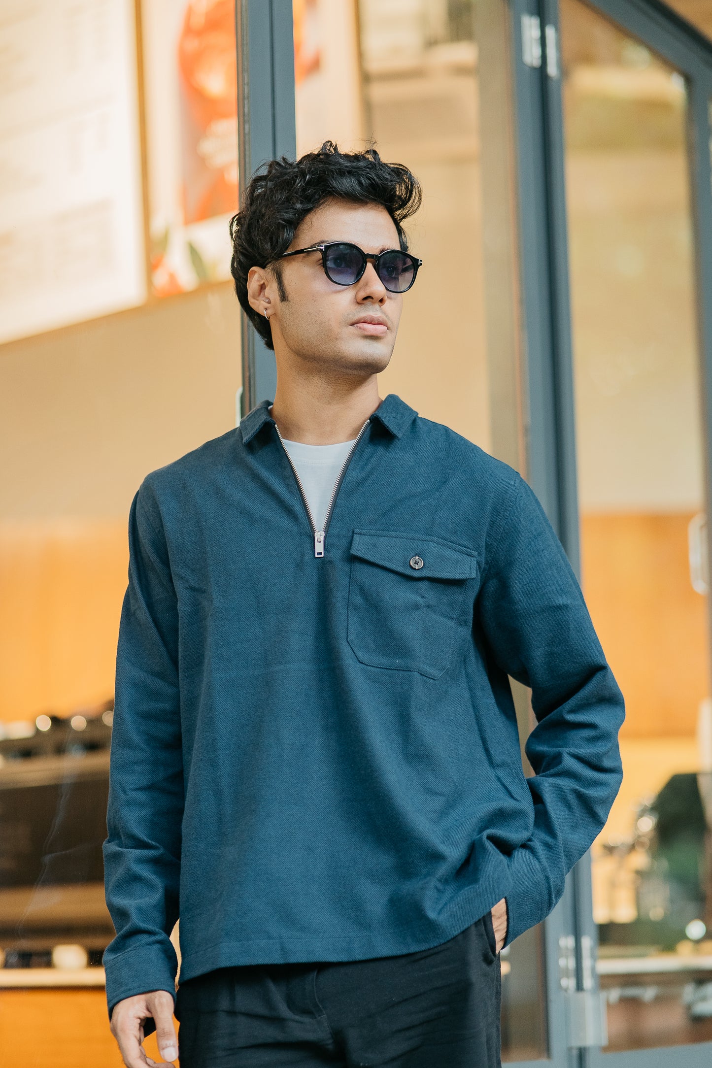Half Zip Flannel - Navy