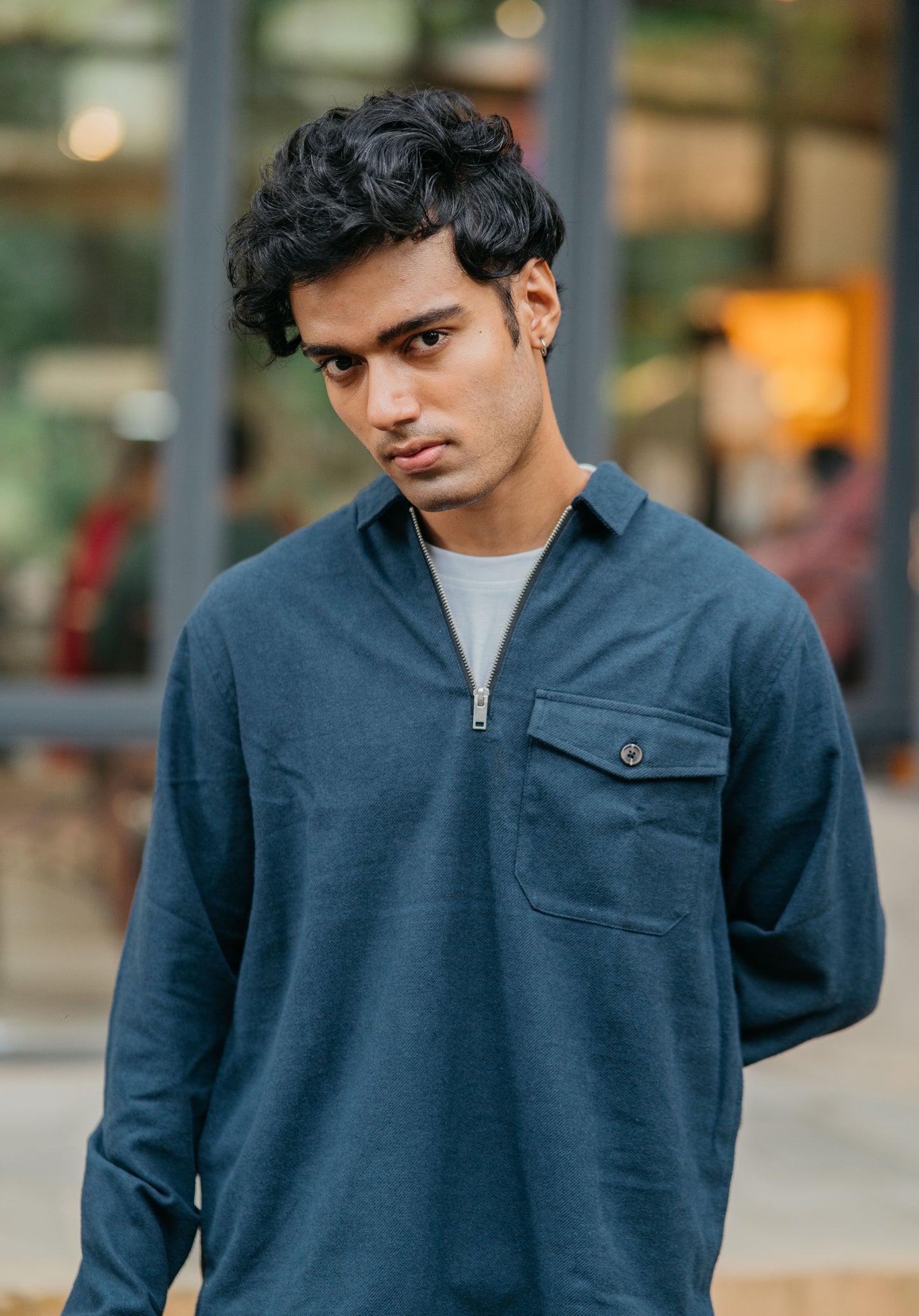 Half Zip Flannel - Navy