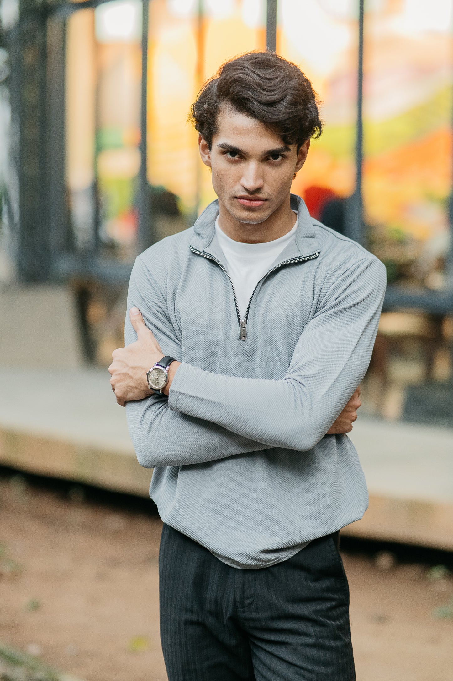 Waffle Zip Henley - Lightweight Jersey Zip - Ash