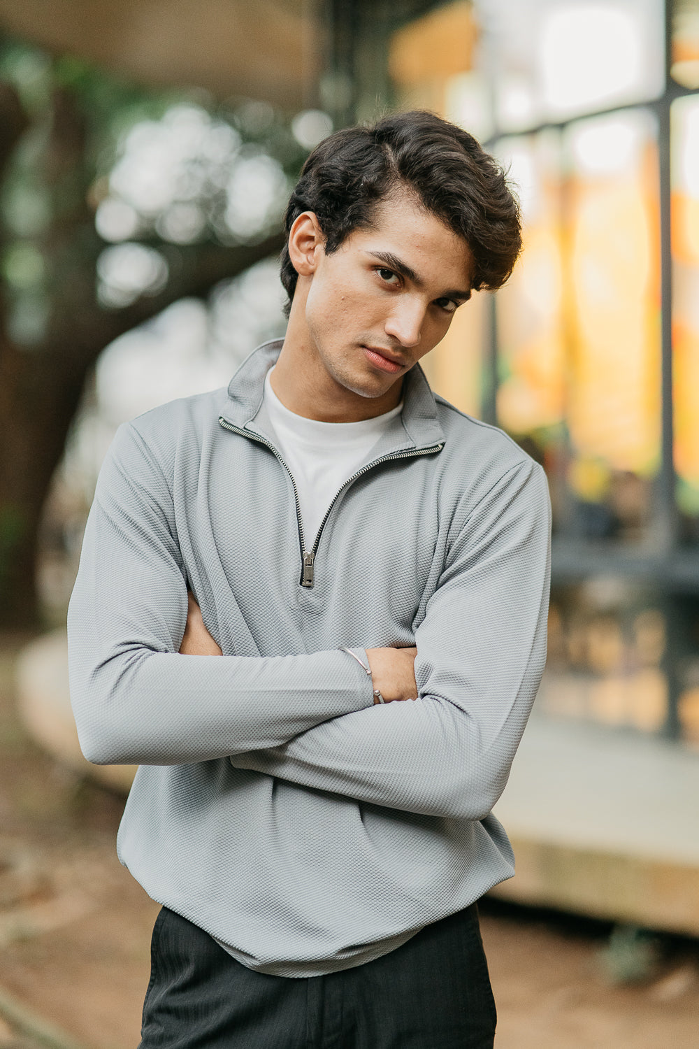 Waffle Zip Henley - Lightweight Jersey Zip - Ash