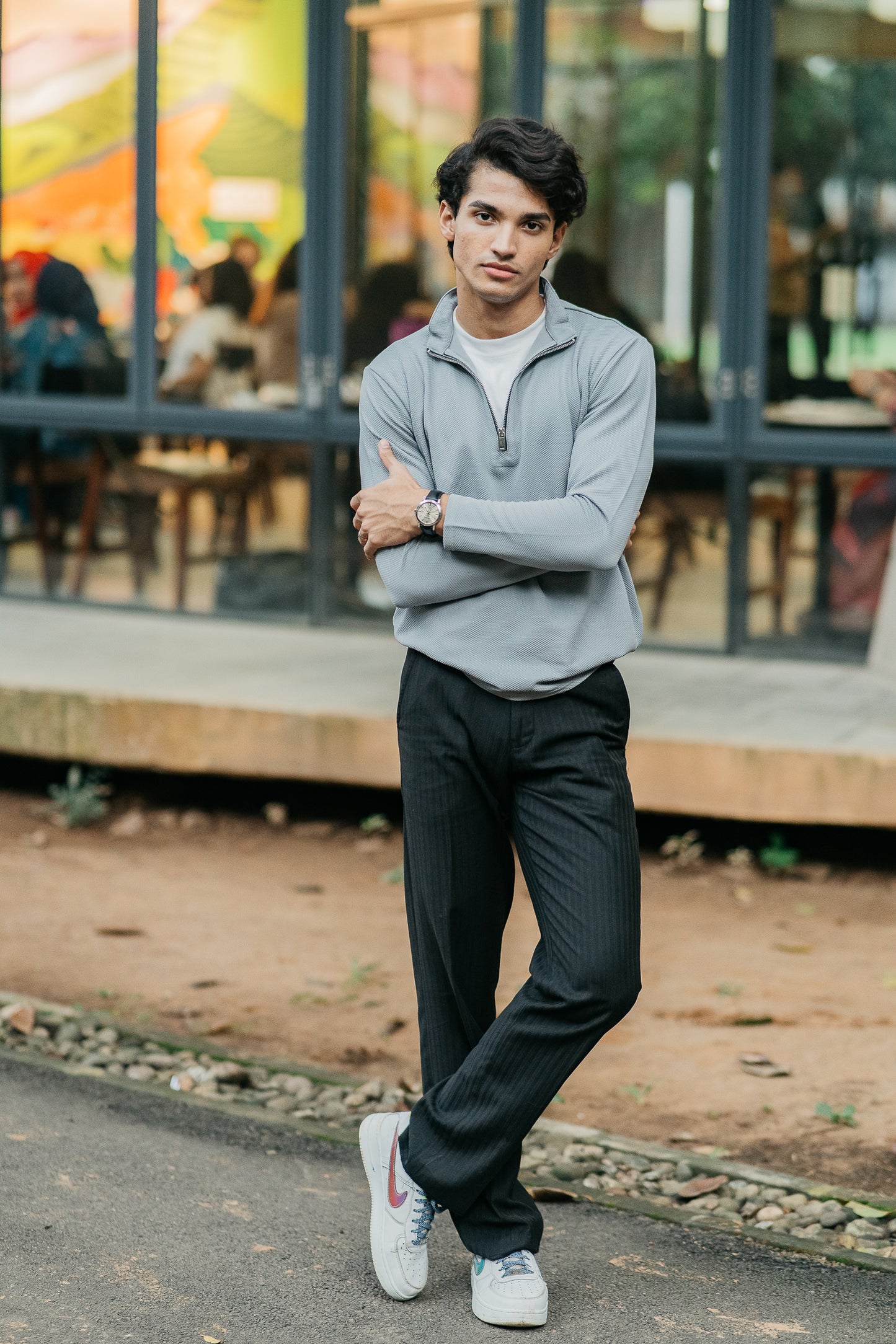 Waffle Zip Henley - Lightweight Jersey Zip - Ash