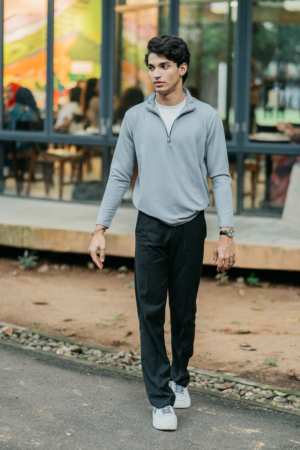 Waffle Zip Henley - Lightweight Jersey Zip - Ash