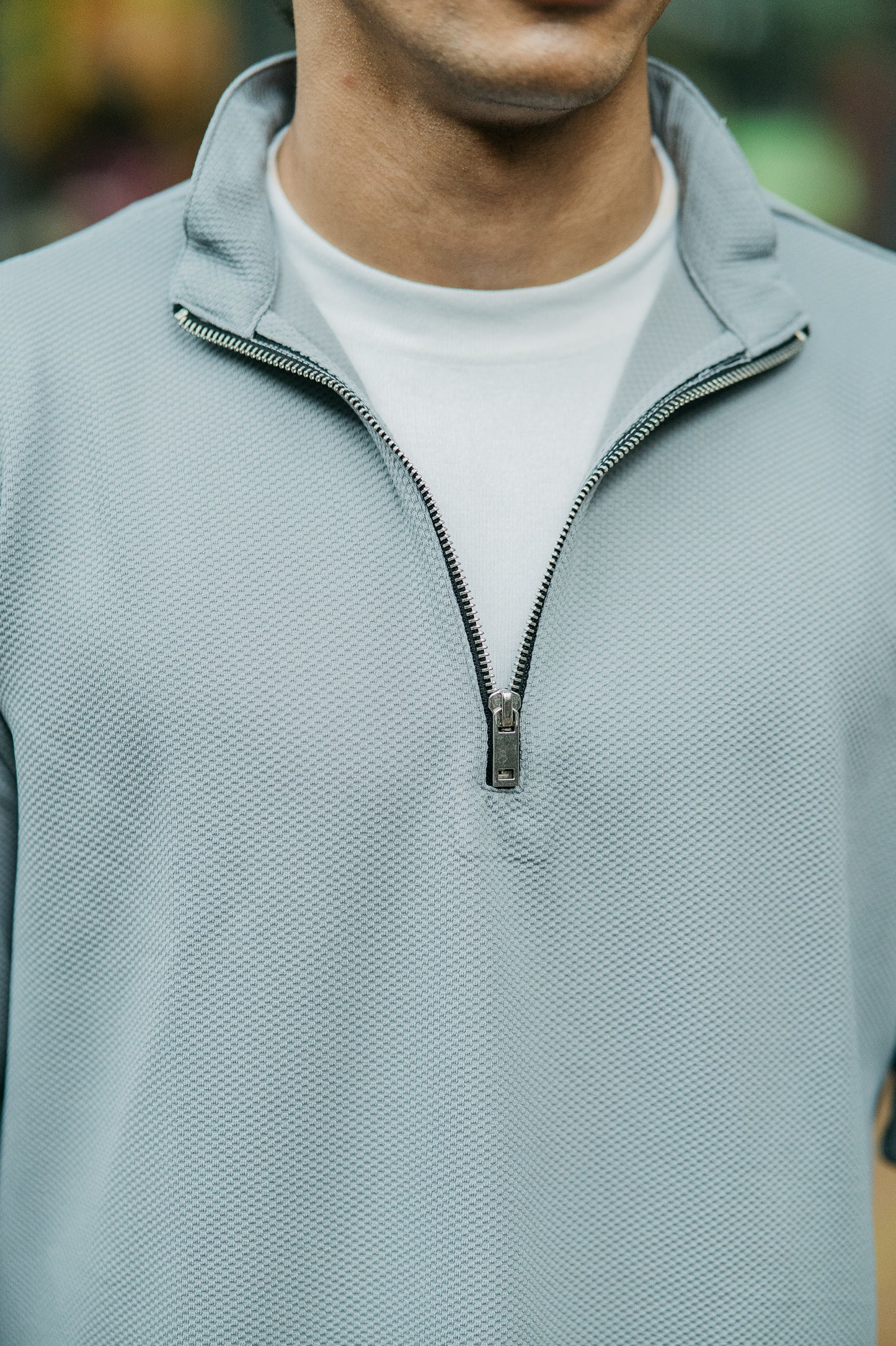Waffle Zip Henley - Lightweight Jersey Zip - Ash