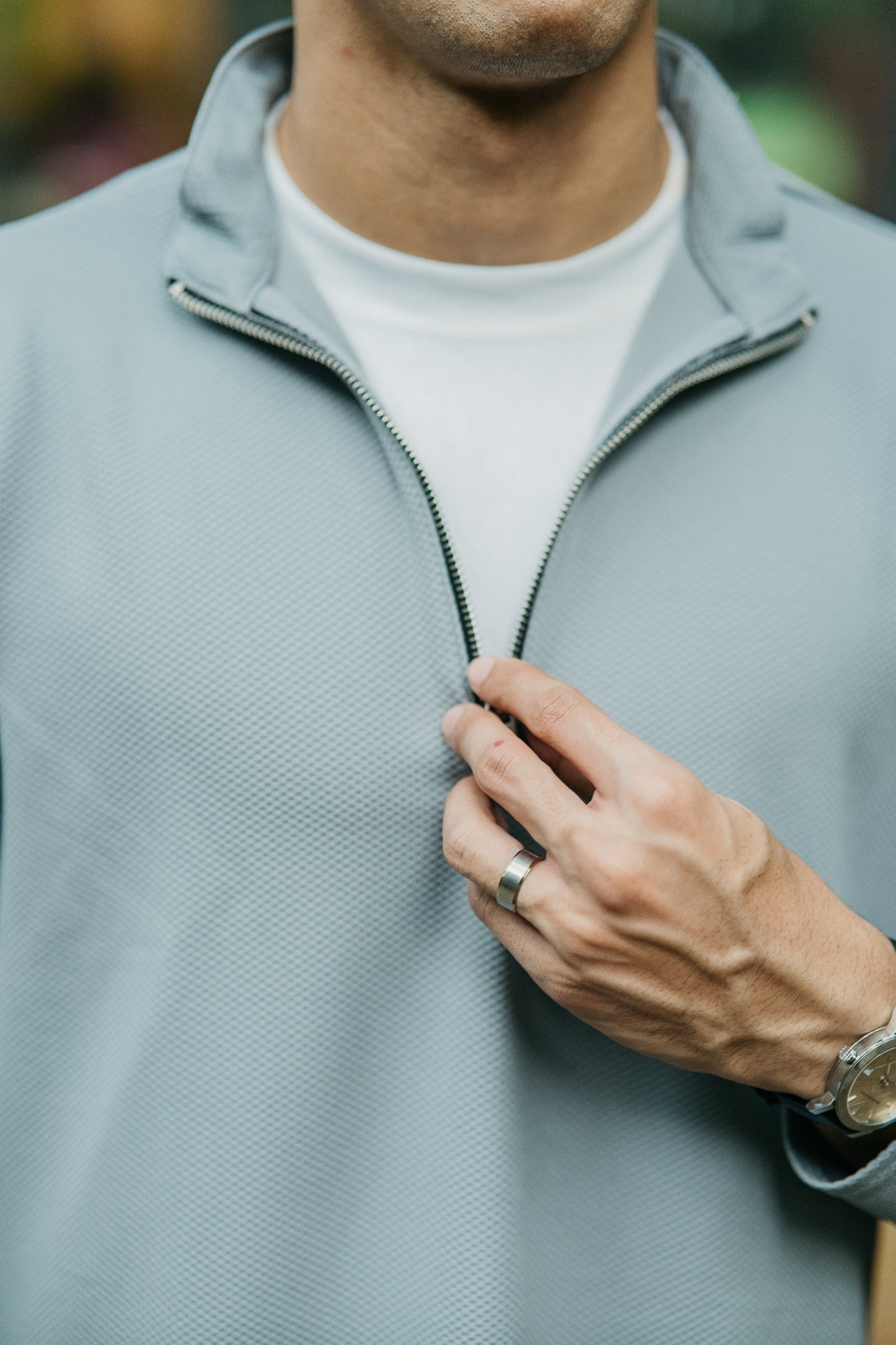 Waffle Zip Henley - Lightweight Jersey Zip - Ash
