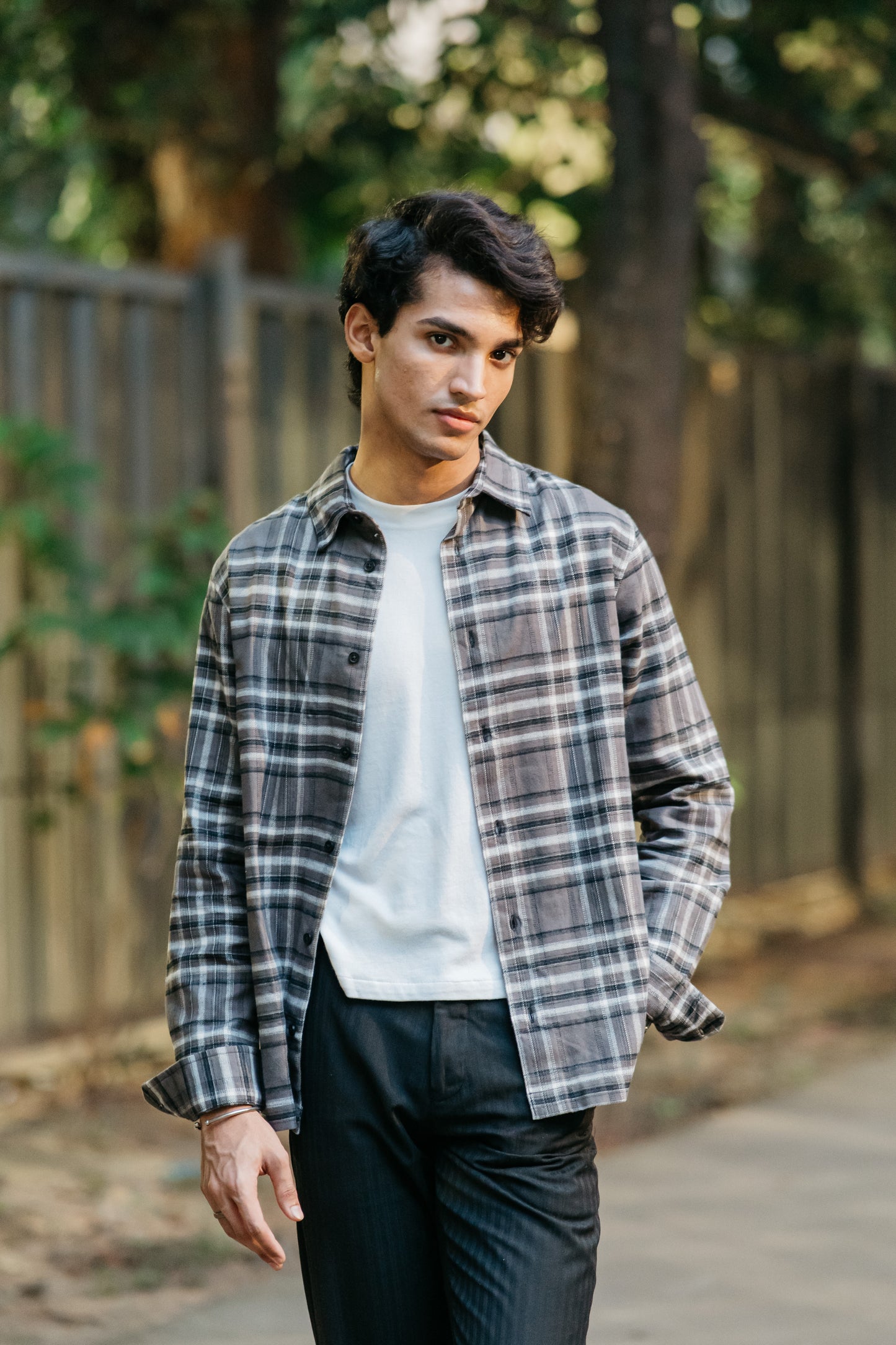 Flannel Shirt for Men - Dark Ash & Black White