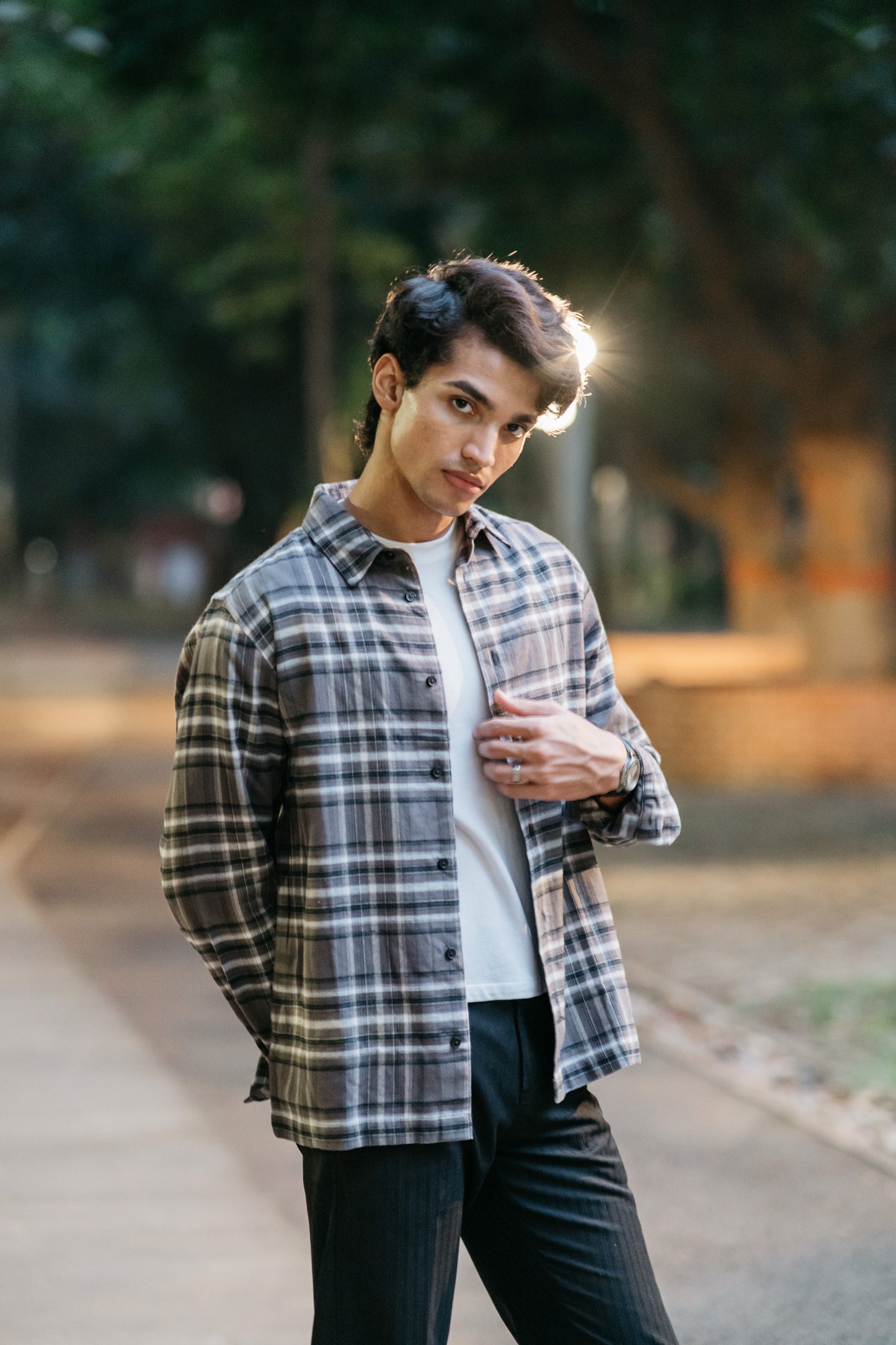 Flannel Shirt for Men - Dark Ash & Black White