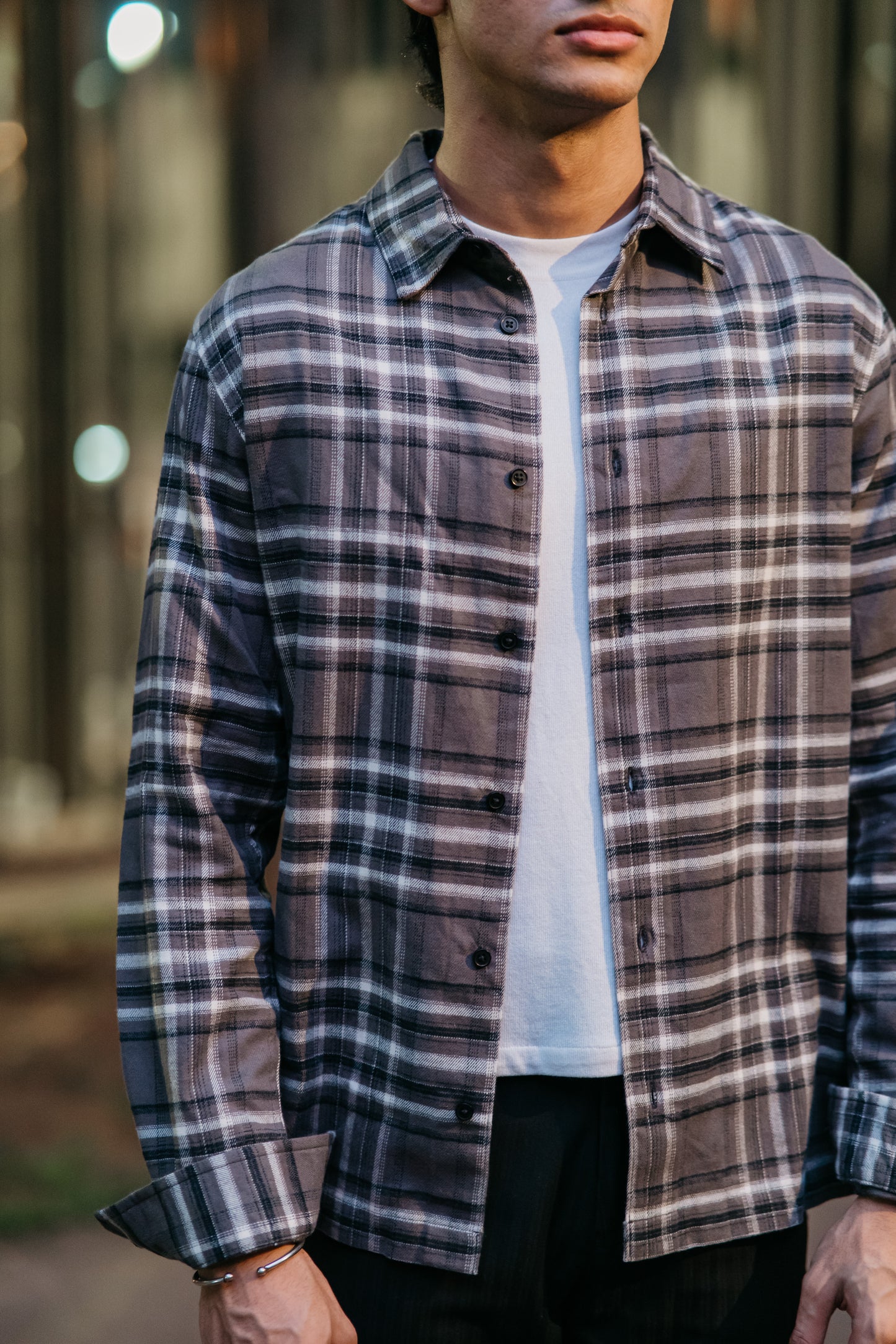 Flannel Shirt for Men - Dark Ash & Black White