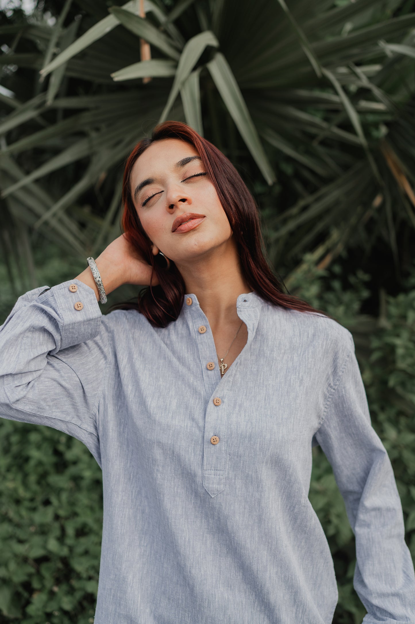 Linen Henley - Katua - Unisex - Dusty Blue Weave