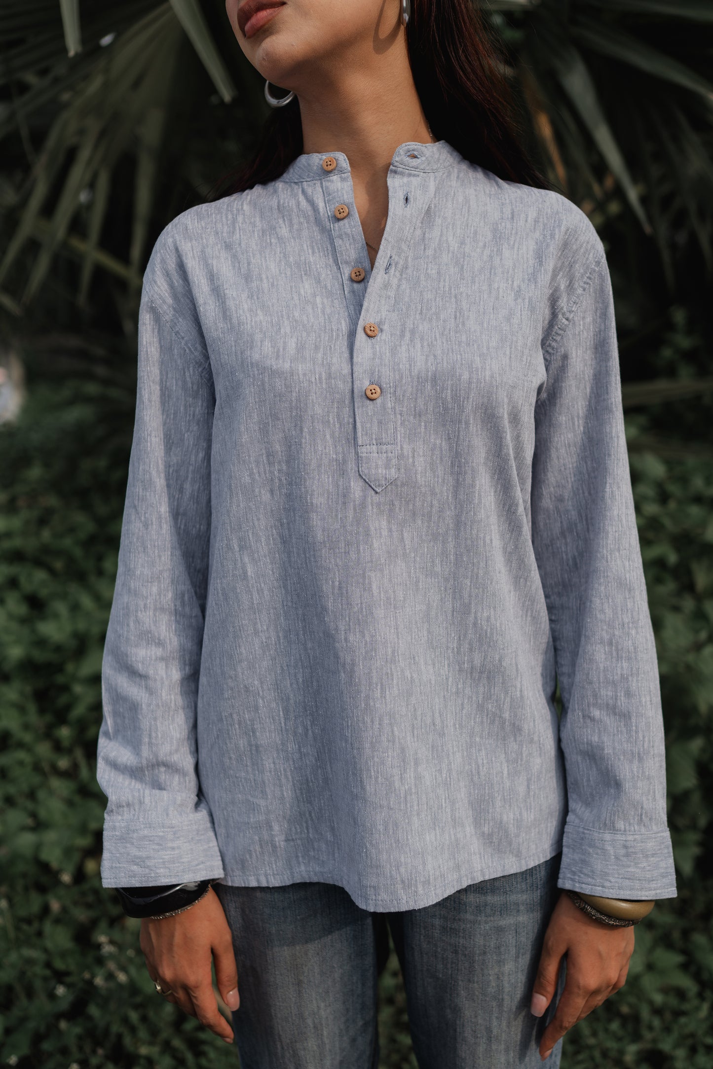 Linen Henley - Katua - Unisex - Dusty Blue Weave