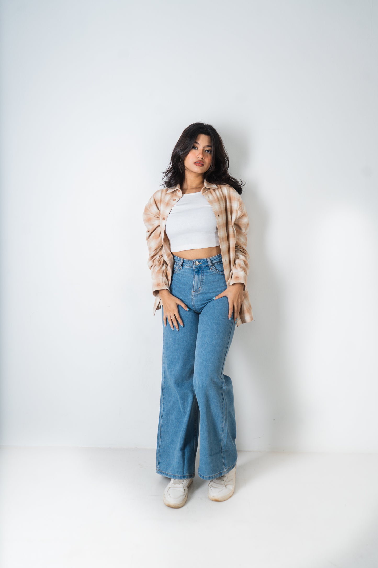 Flannel Shirt - Unisex - Beige & Off White