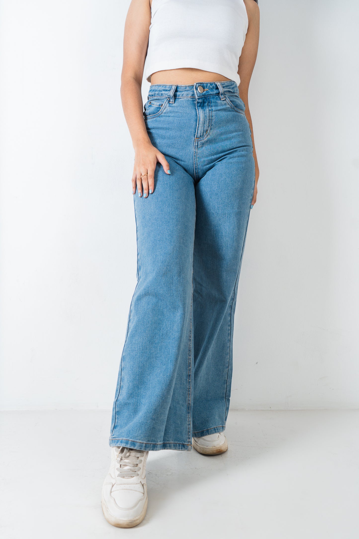 Wide Leg Jeans - High Waist Blue Denim