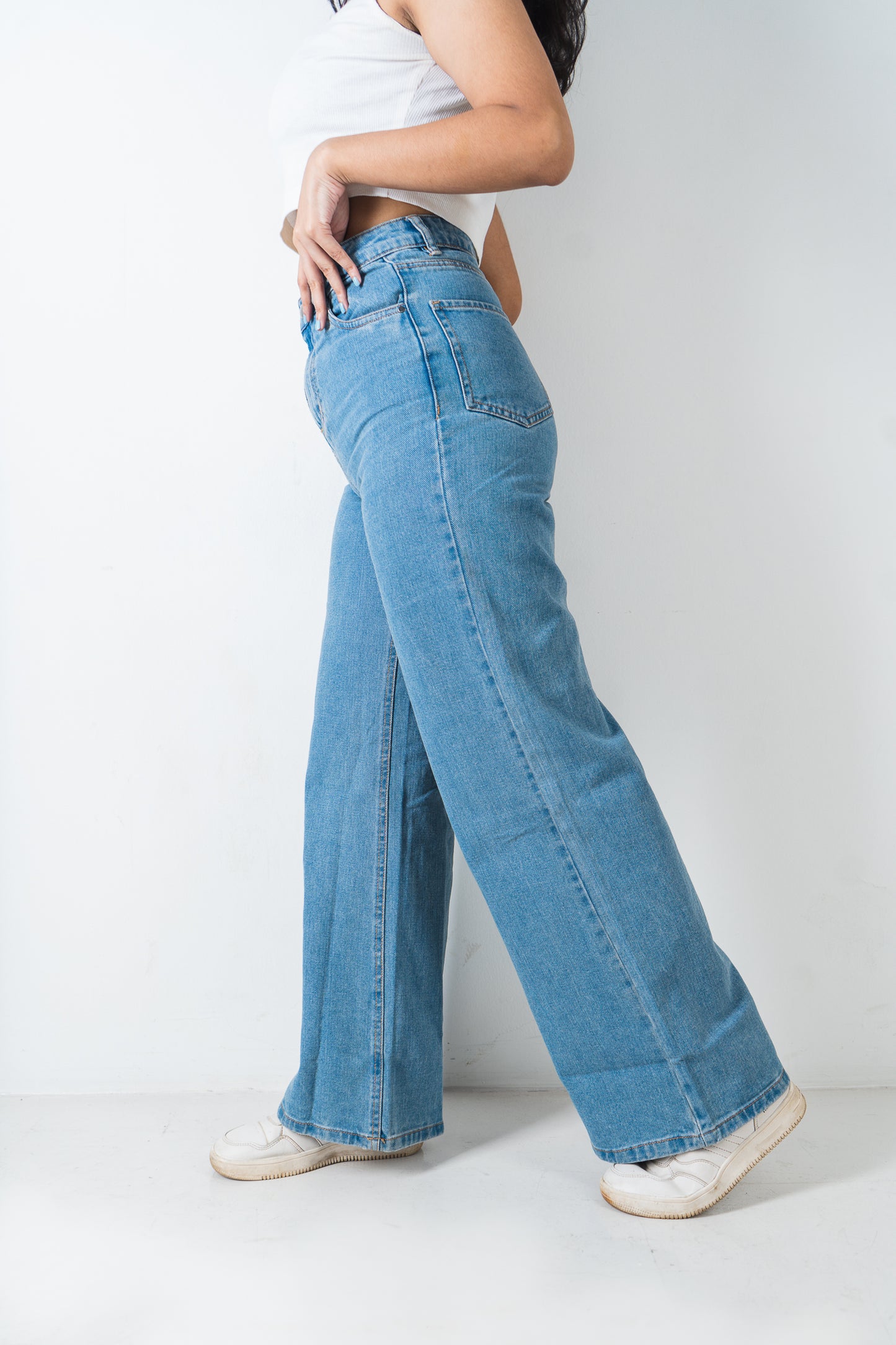 Wide Leg Jeans - High Waist Blue Denim