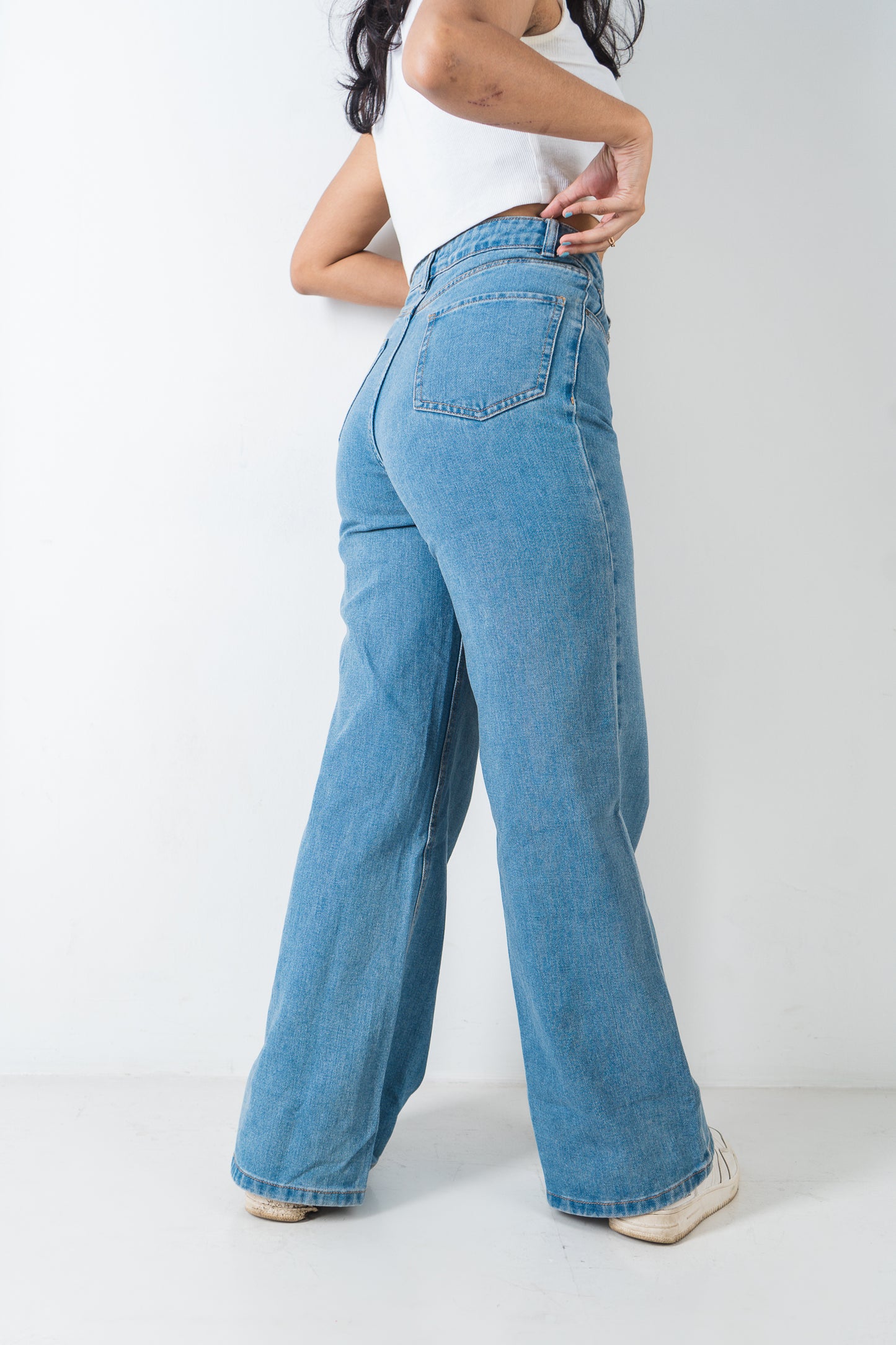 Wide Leg Jeans - High Waist Blue Denim